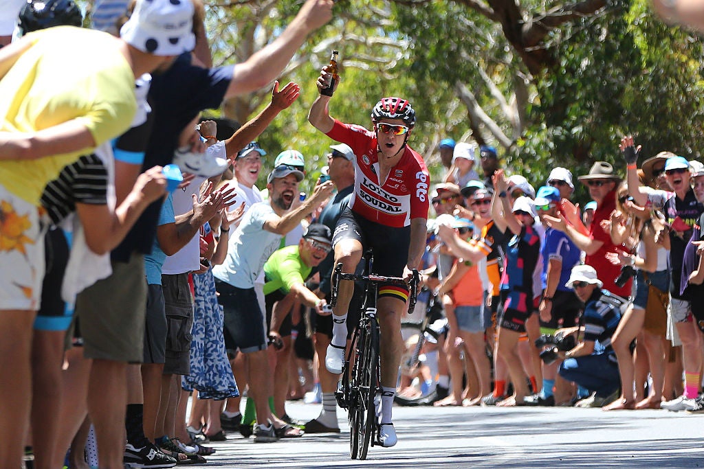 Cycling: 19th Santos Tour Down Under 2017/ Stage 5 - Men
Adam HANSEN (AUS)/ Old Willunga Hill / Beer/ Fans / Public / 
McLaren Vale - Willunga Hill 382m (151,5Km)/ BikeExchange Stage / Men / TDU / ©Tim De WaeleKT/Tim De Waele/Corbis via Getty Images)