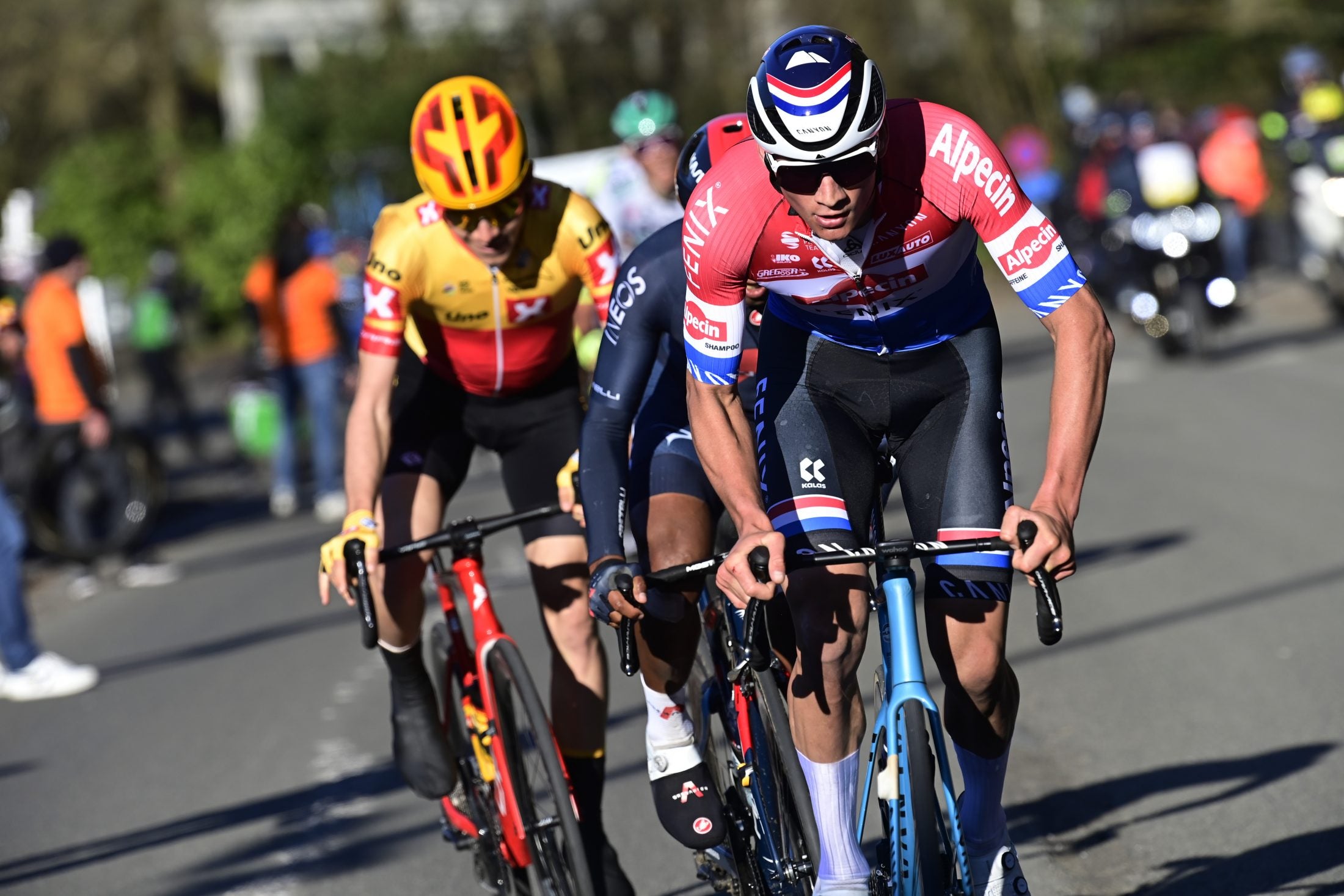 Mathieu Van Der Poel (Alpecin-Fenix) drives the pace during the 73rd Kuurne-Bruxelles-Kuurne 2021 on Sunday. (Photo by Peter De Voecht - Pool/Getty Images)