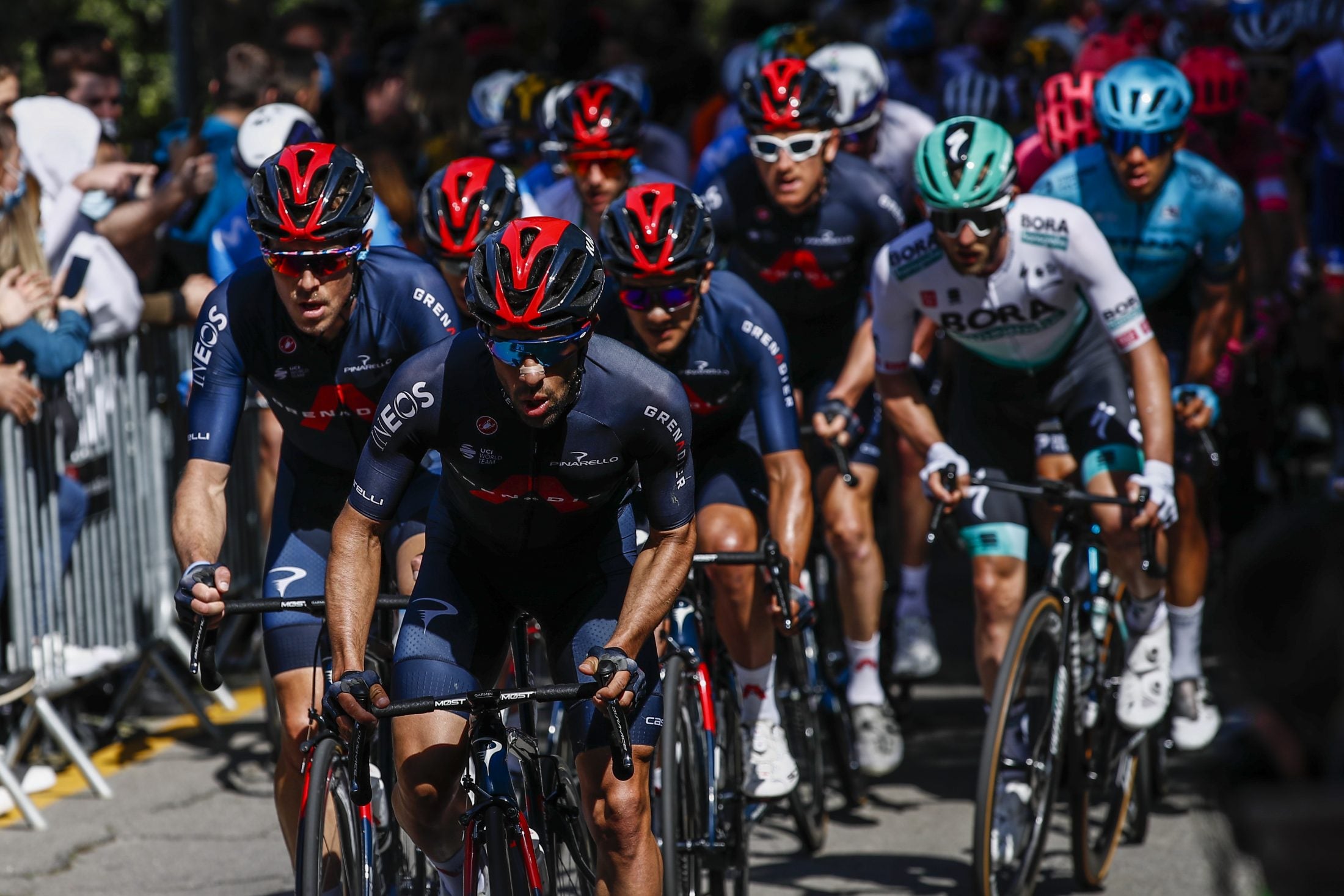 Ineos Grenadiers, shown here racing Sunday at the Volta a Catalunya, swept the final podium in the Spanish WorldTour race.
