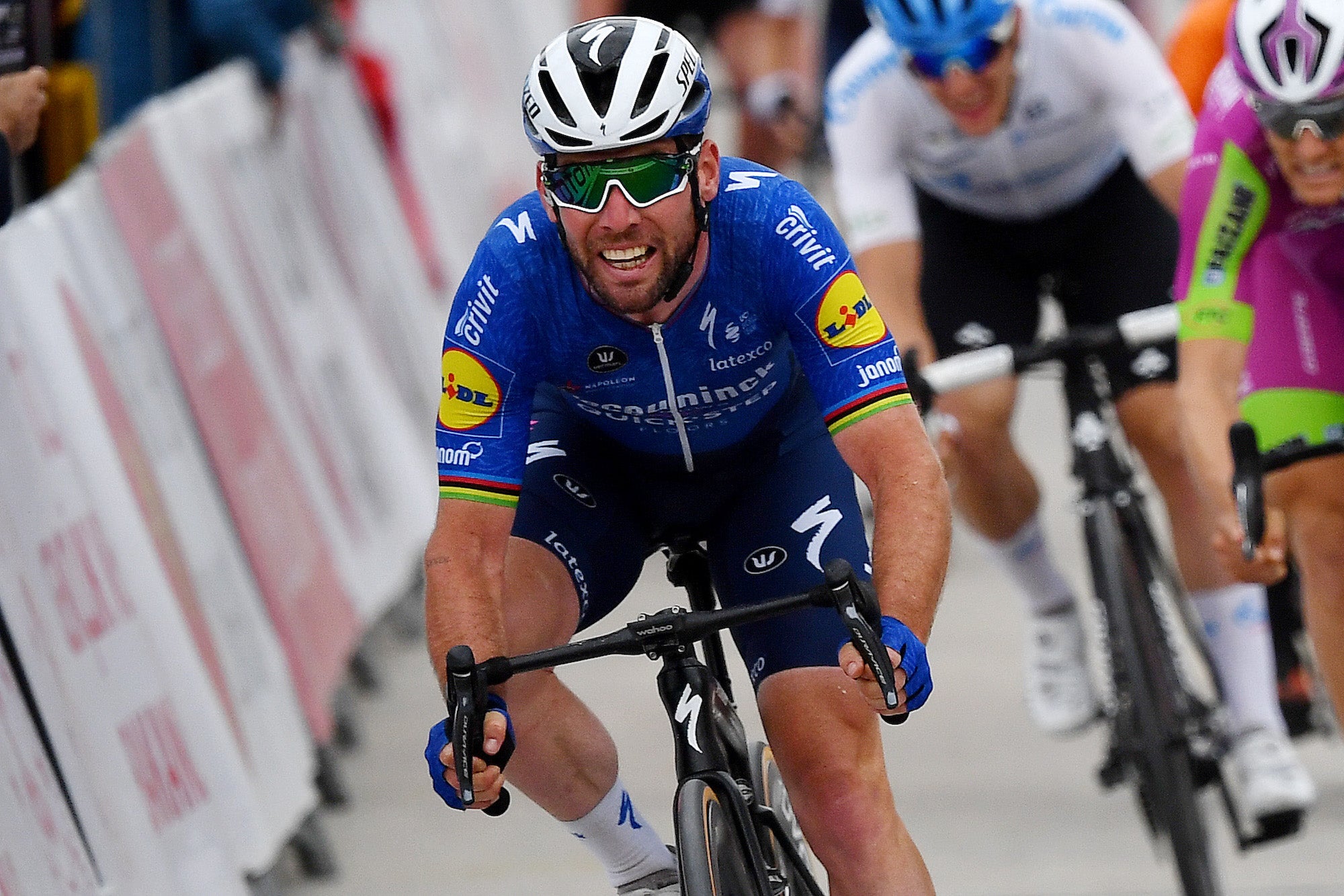 KUSADASI, TURKEY - APRIL 18: Arrival / Mark Cavendish of United Kingdom and Team Deceuninck - Quick-Step Celebration during the 56th Presidential Cycling Tour Of Turkey 2021, Stage 8 a 160,3km stage from Bodrum to Kuşadası / #TUR2021 / @tourofturkeyTUR / on April 18, 2021 in Kusadasi, Turkey. (Photo by Stuart Franklin/Getty Images)
