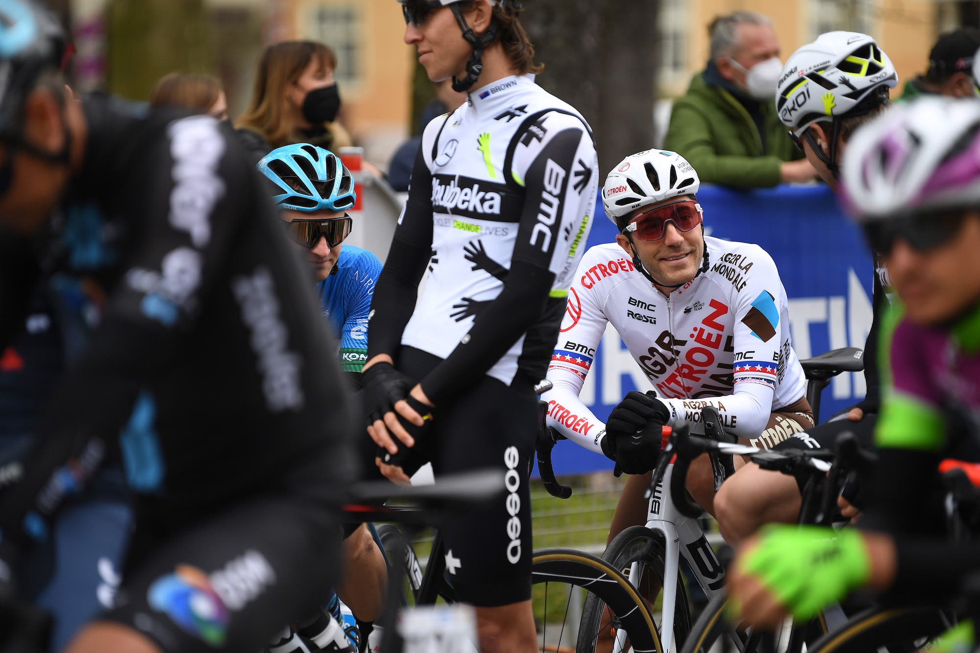 FEICHTEN IM KAUNERTAL, AUSTRIA - APRIL 20: Larry Warbasse of United States and Ag2R Citroen Team at start in Innsbruck city during the 44th Tour of the Alps 2021, Stage 2 a 121,5km stage from Innsbruck to Feichten im Kaunertal 1291m / @Tourof_TheAlps / #TouroftheAlps / on April 20, 2021 in Feichten im Kaunertal, Austria. (Photo by Tim de Waele/Getty Images)