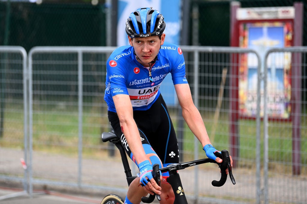 Joe Dombrowski finishes stage 5 of the Giro d'Italia