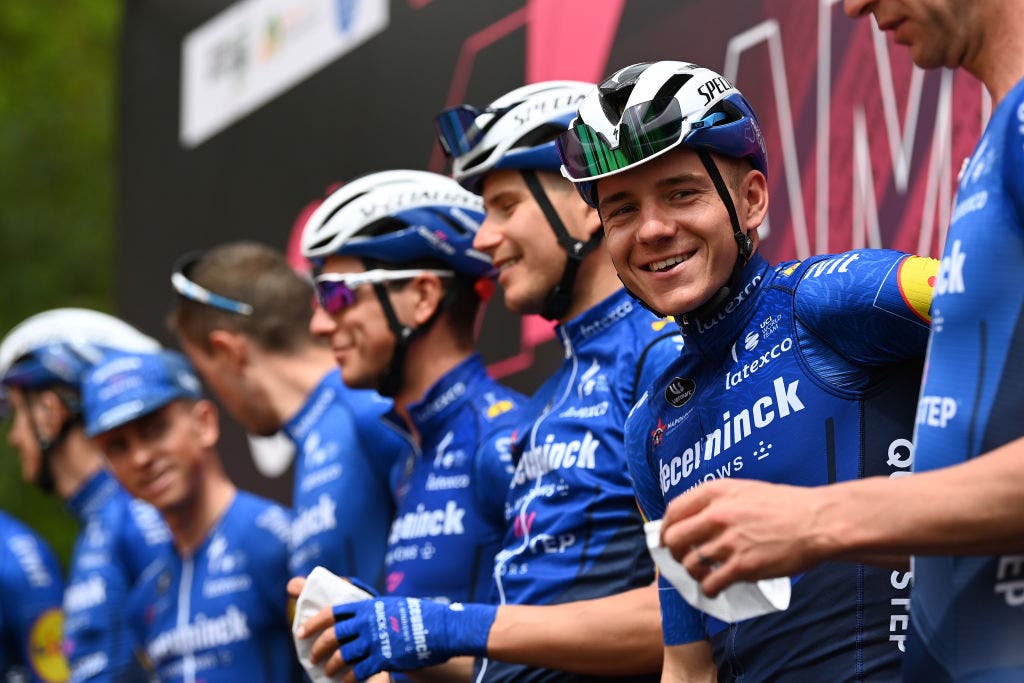 ASCOLI PICENO - SAN GIACOMO, ITALY - MAY 13: Remco Evenepoel of Belgium and Team Deceuninck - Quick-Step at start during the 104th Giro d'Italia 2021, Stage 6 a 160km stage from Grotte di Frasassi to Ascoli Piceno - San Giacomo 1090m / @girodiitalia / #Giro / #UCIworldtour / on May 13, 2021 in Ascoli Piceno - San Giacomo, Italy. (Photo by Stuart Franklin/Getty Images)
