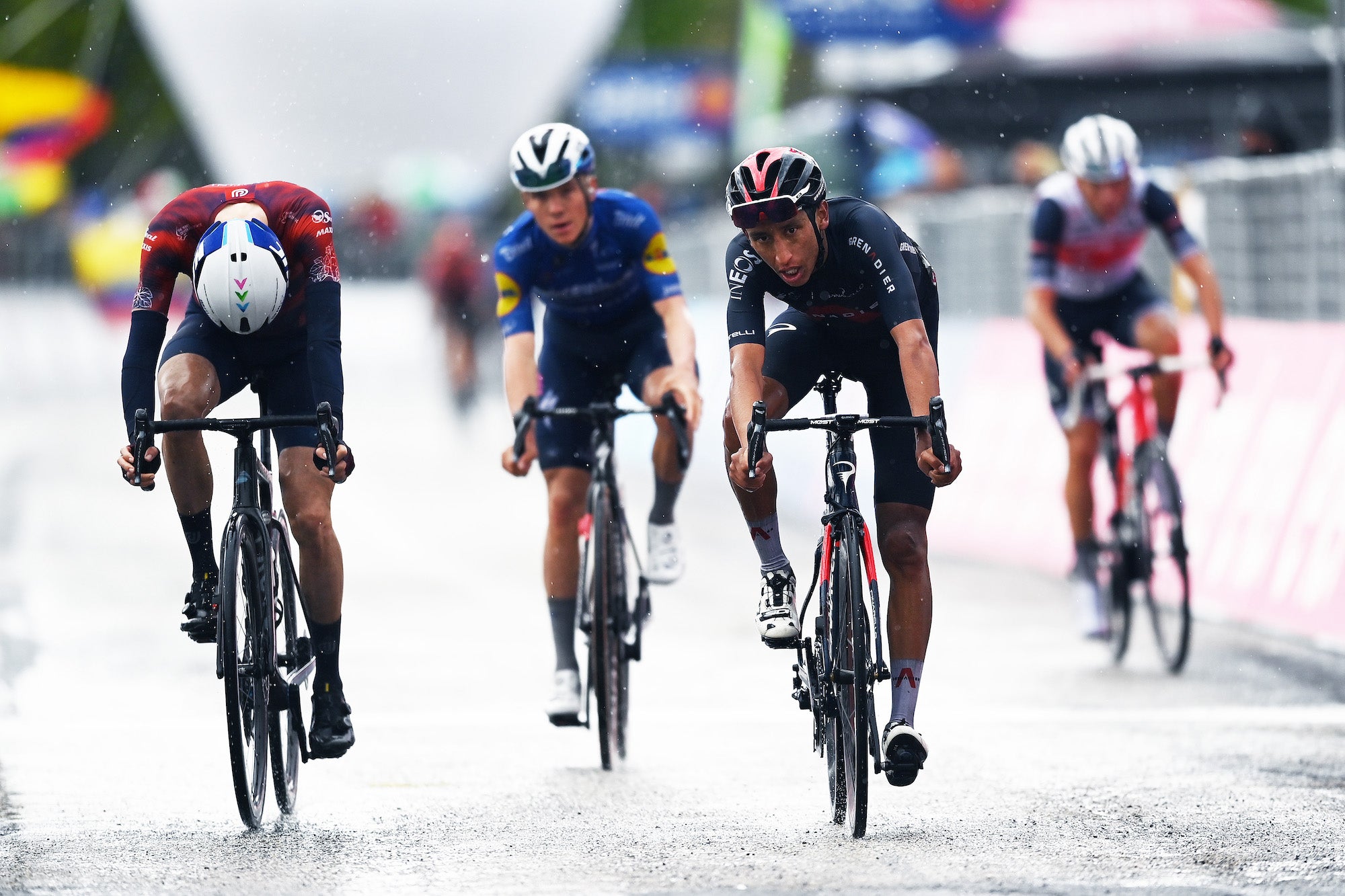 ASCOLI PICENO - SAN GIACOMO, ITALY - MAY 13: Daniel Martin of Ireland and Team Israel Start-Up Nation &amp; Egan Arley Bernal Gomez of Colombia and Team INEOS Grenadiers at arrival during the 104th Giro d'Italia 2021, Stage 6 a 160km stage from Grotte di Frasassi to Ascoli Piceno - San Giacomo 1090m / @girodiitalia / #Giro / #UCIworldtour / on May 13, 2021 in Ascoli Piceno - San Giacomo, Italy. (Photo by Stuart Franklin/Getty Images)