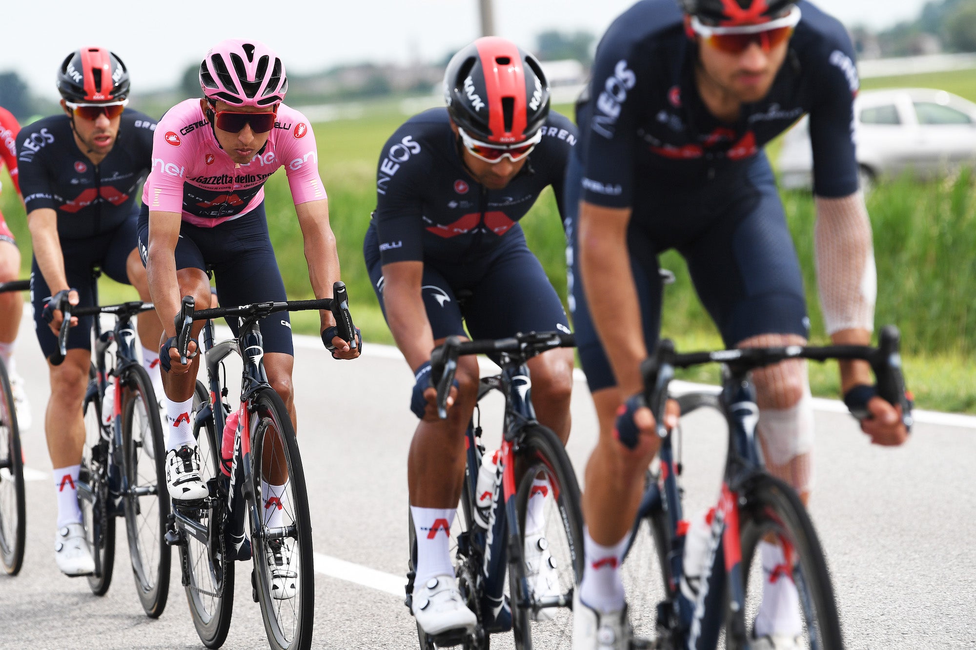 VERONA, ITALY - MAY 21: Egan Arley Bernal Gomez of Colombia and Team INEOS Grenadiers Pink Leader Jersey during the 104th Giro d'Italia 2021, Stage 13 a 198km stage from Ravenna to Verona / @girodiitalia / #Giro / #UCIworldtour / on May 21, 2021 in Verona, Italy. (Photo by Tim de Waele/Getty Images)