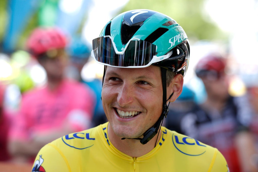 Lukas Postlberger wore yellow at the Criterium du Dauphine in June