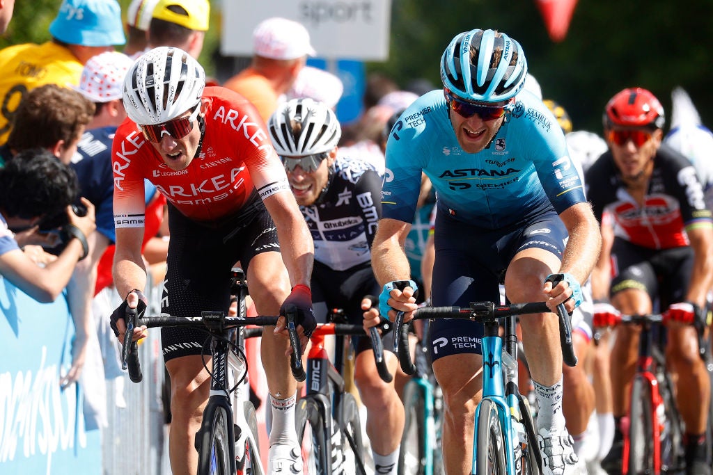 Hugo Houle powering up the Mur de Bretagne on stage 2 of the Tour de France