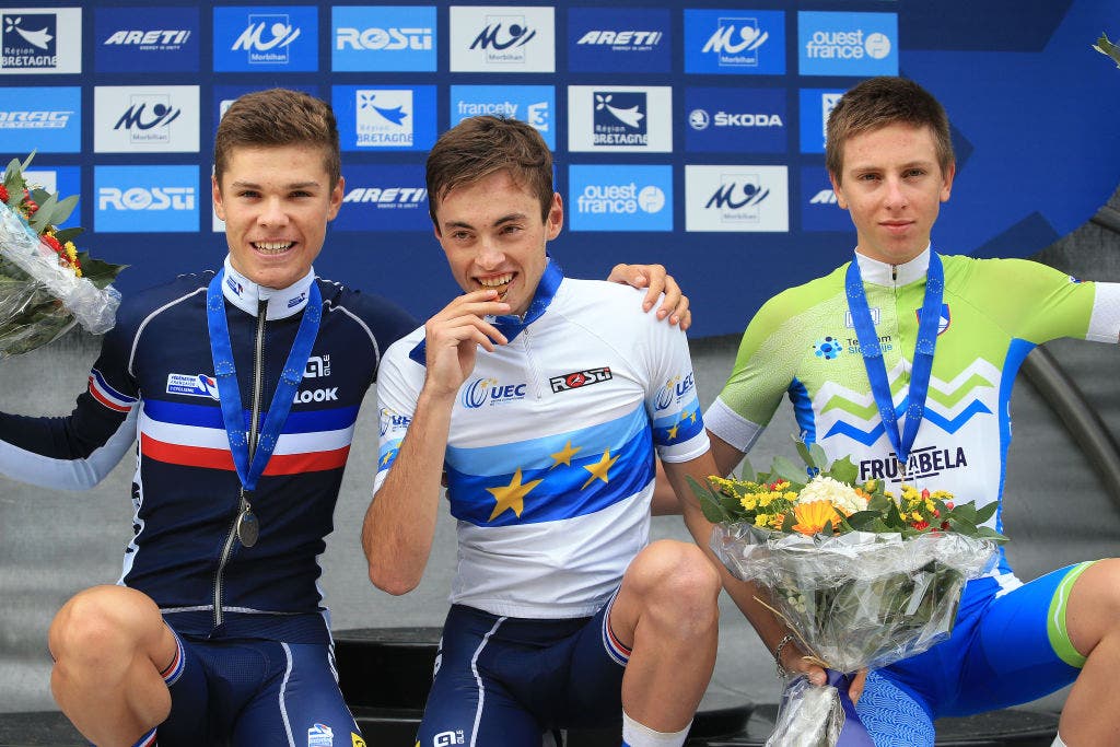 Tadej Pogacar finished third in the junior road race at the 2016 European Championships