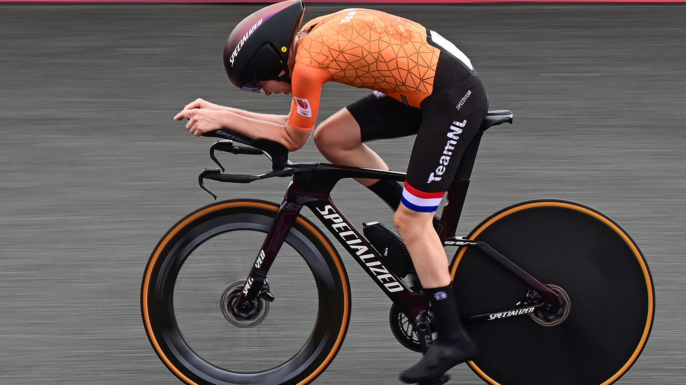 Anna van der Breggen of the Netherlands riding to third place in the Olympic women's time trial.