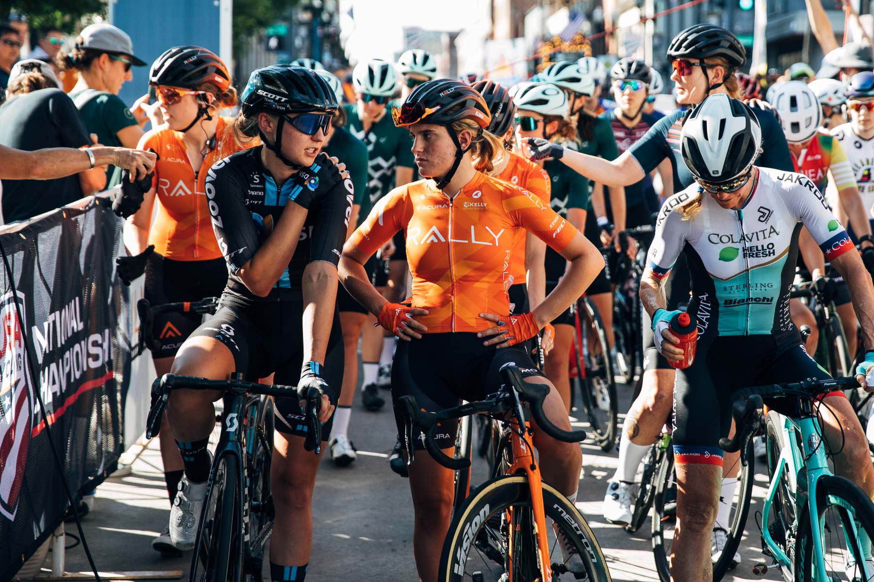 Katie Clouse at the start of the US criterium nationals