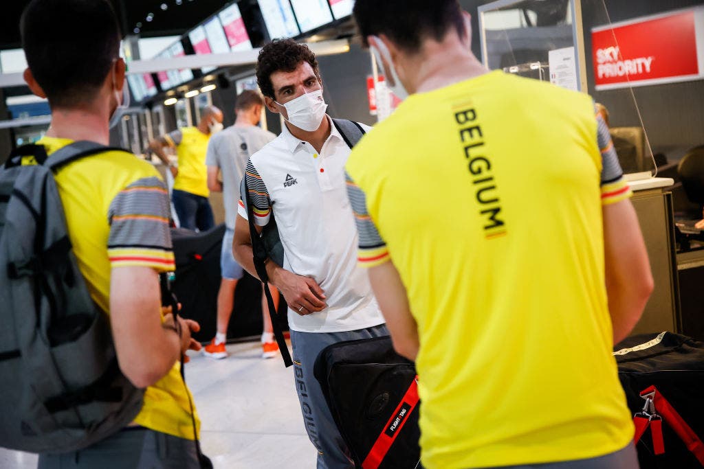 cyclist Greg Van Avermaet pictured at the departure of athletes of Team Belgium to the Tokyo 2020 Olympic Games, Sunday 18 July 2021, at Charles De Gaulle airport in Paris. Belgian cyclists just finished the Tour de France race today and are flying to Japan from Paris, France. BELGA PHOTO THOMAS PADILLA (Photo by THOMAS PADILLA/BELGA MAG/AFP via Getty Images)