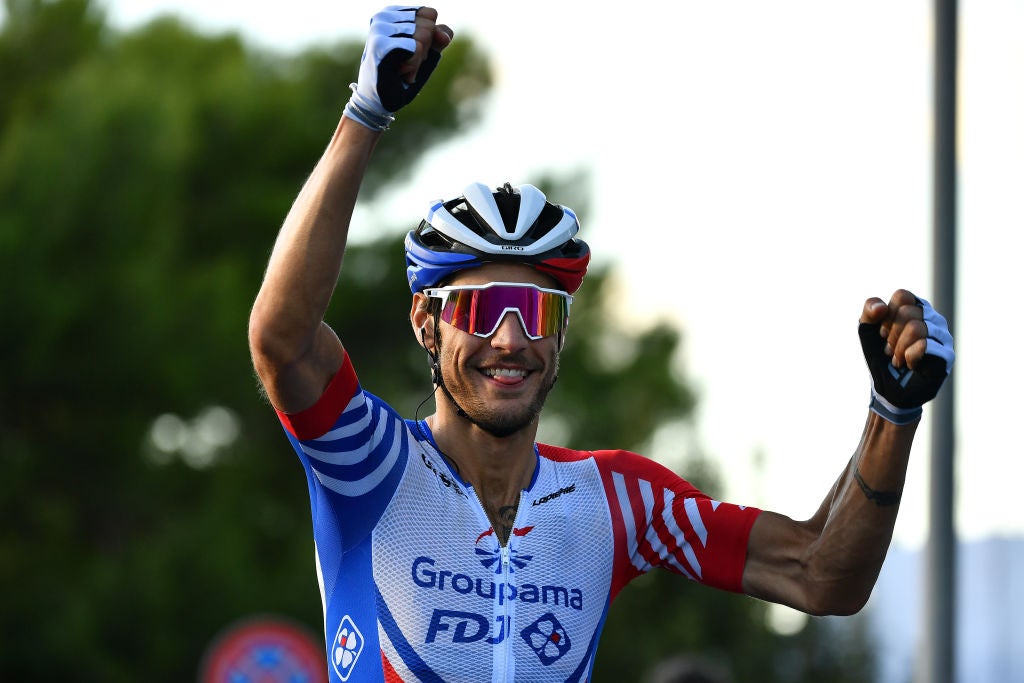 Jacopo Guarnieri works as a lead out man for Arnaud Démare