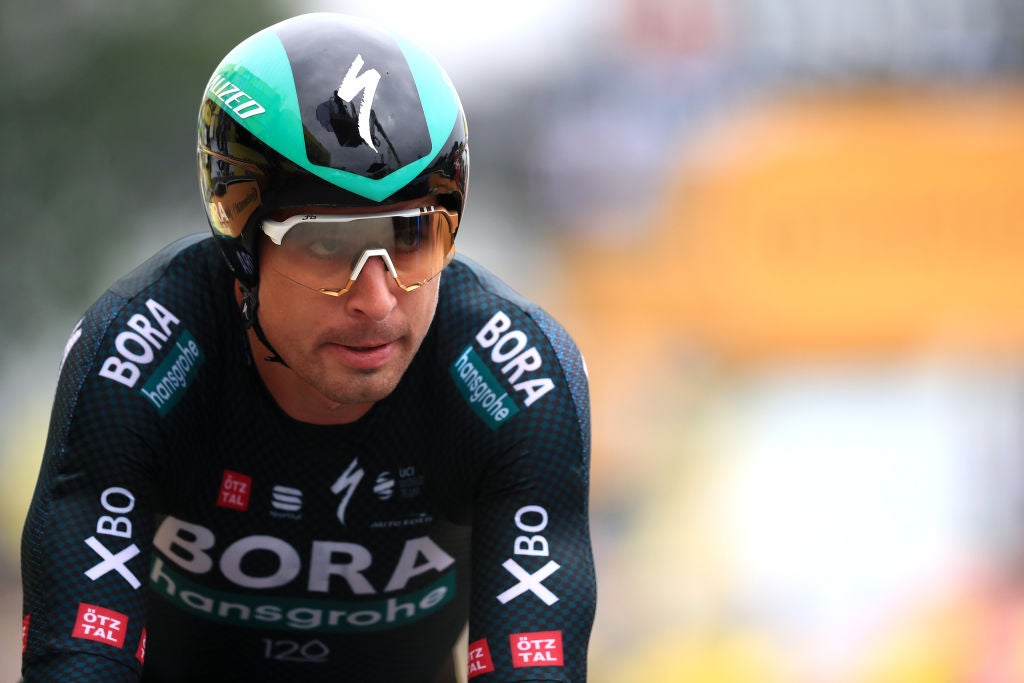 LAVAL ESPACE MAYENNE, FRANCE - JUNE 30: Peter Sagan of Slovakia and Team BORA - Hansgrohe at arrival during the 108th Tour de France 2021, Stage 5 a 27,2km Individual Time Trial stage from Changé to Laval Espace Mayenne 90m / ITT/ @LeTour / #TDF2021 / on June 30, 2021 in Laval Espace Mayenne, France.