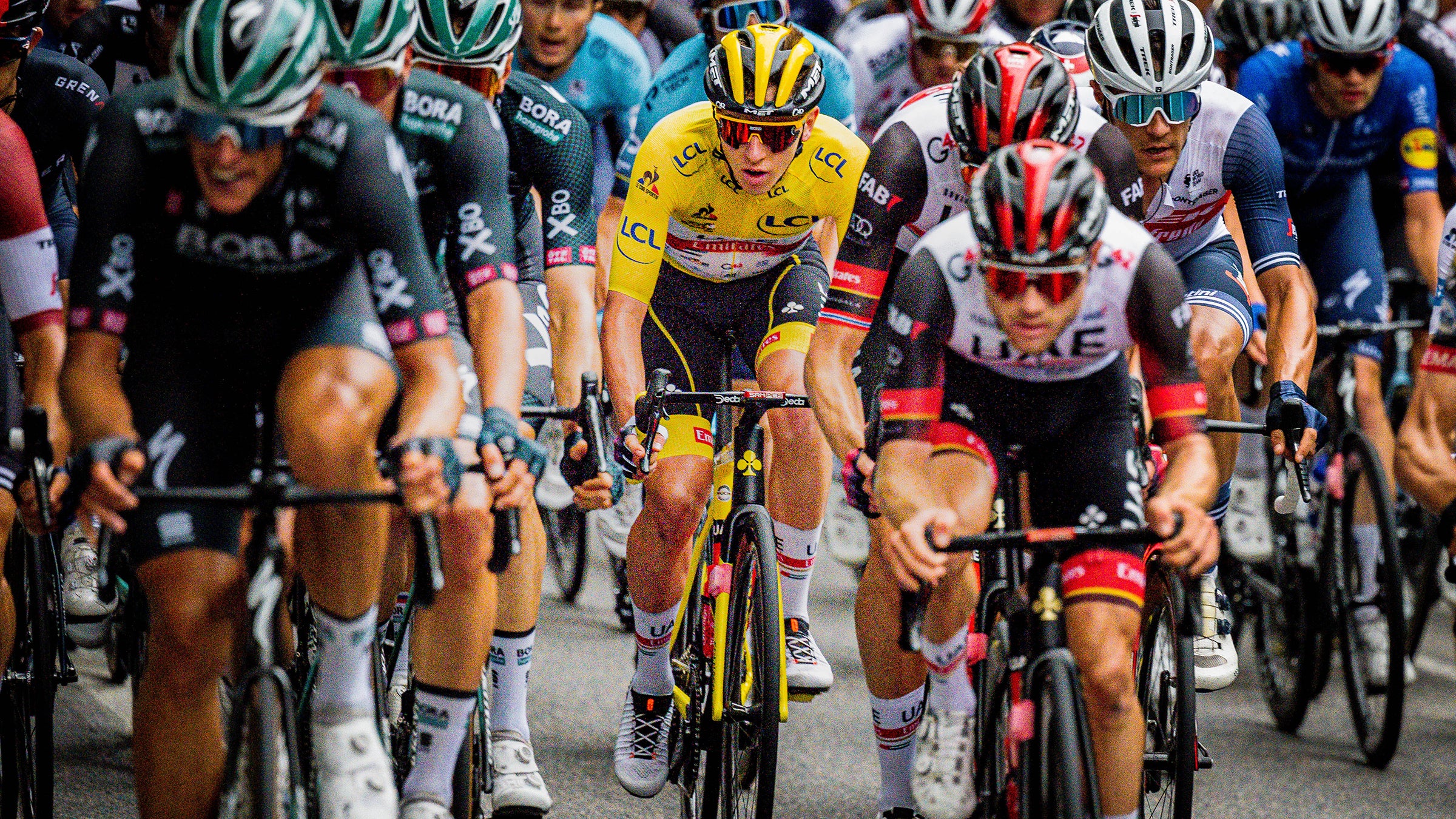 Tadej Pogacar stayed safe near the front of the peloton on stage 10 of the 2021 Tour de France.