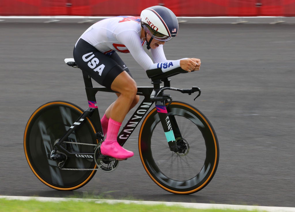 Chloe Dygert riding the Olympic time trial