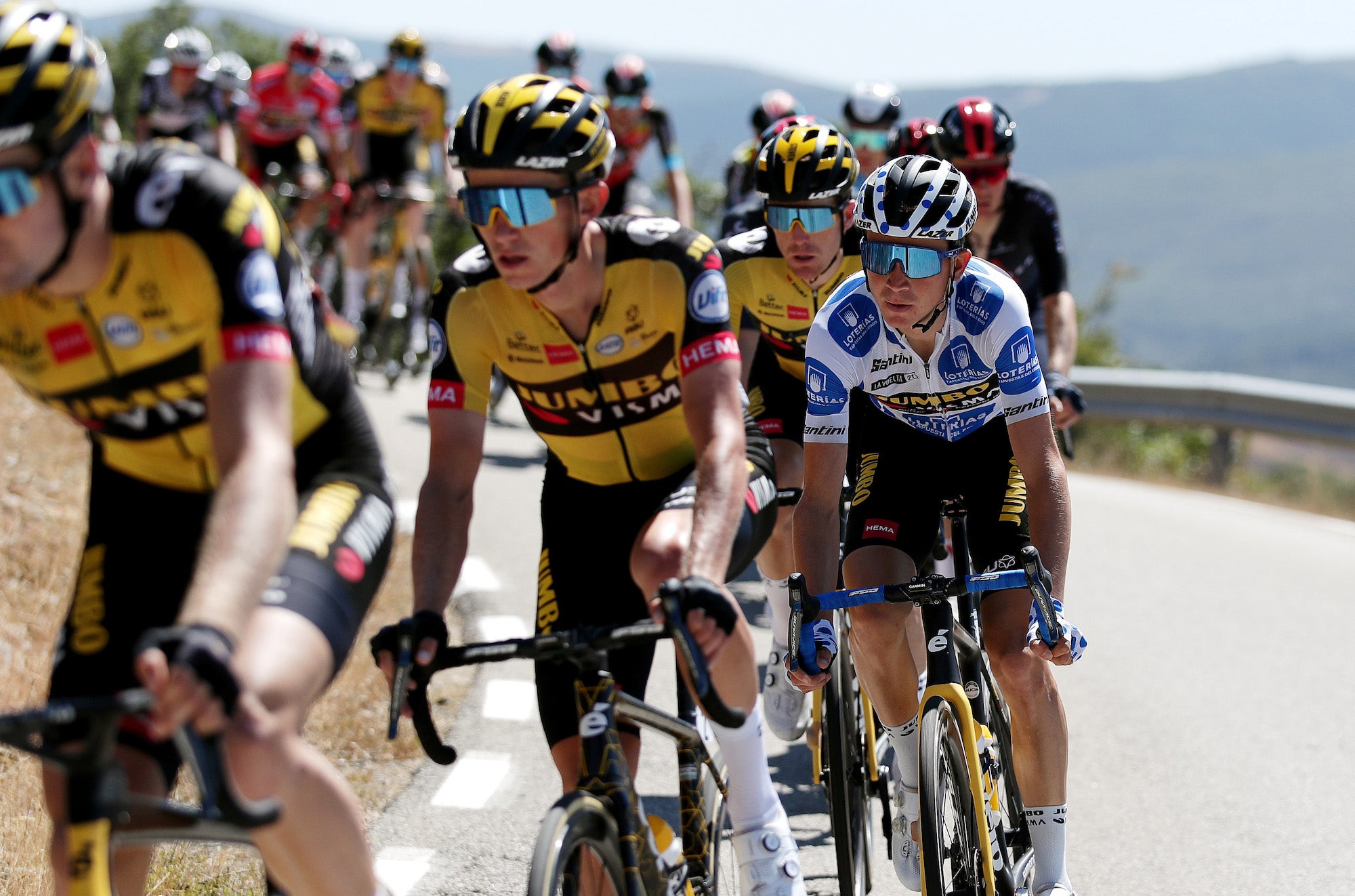 Sepp Kuss in the polka dot jersey at the 2021 Vuelta a España.