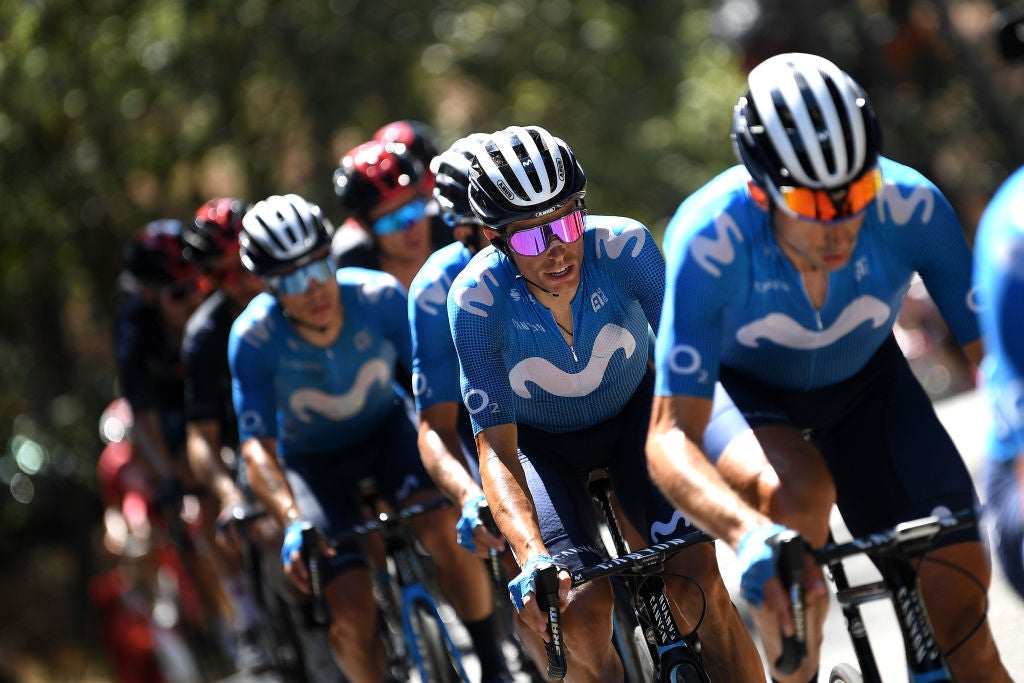 Enric Mas sits in the Movistar train at the Vuelta a Espana