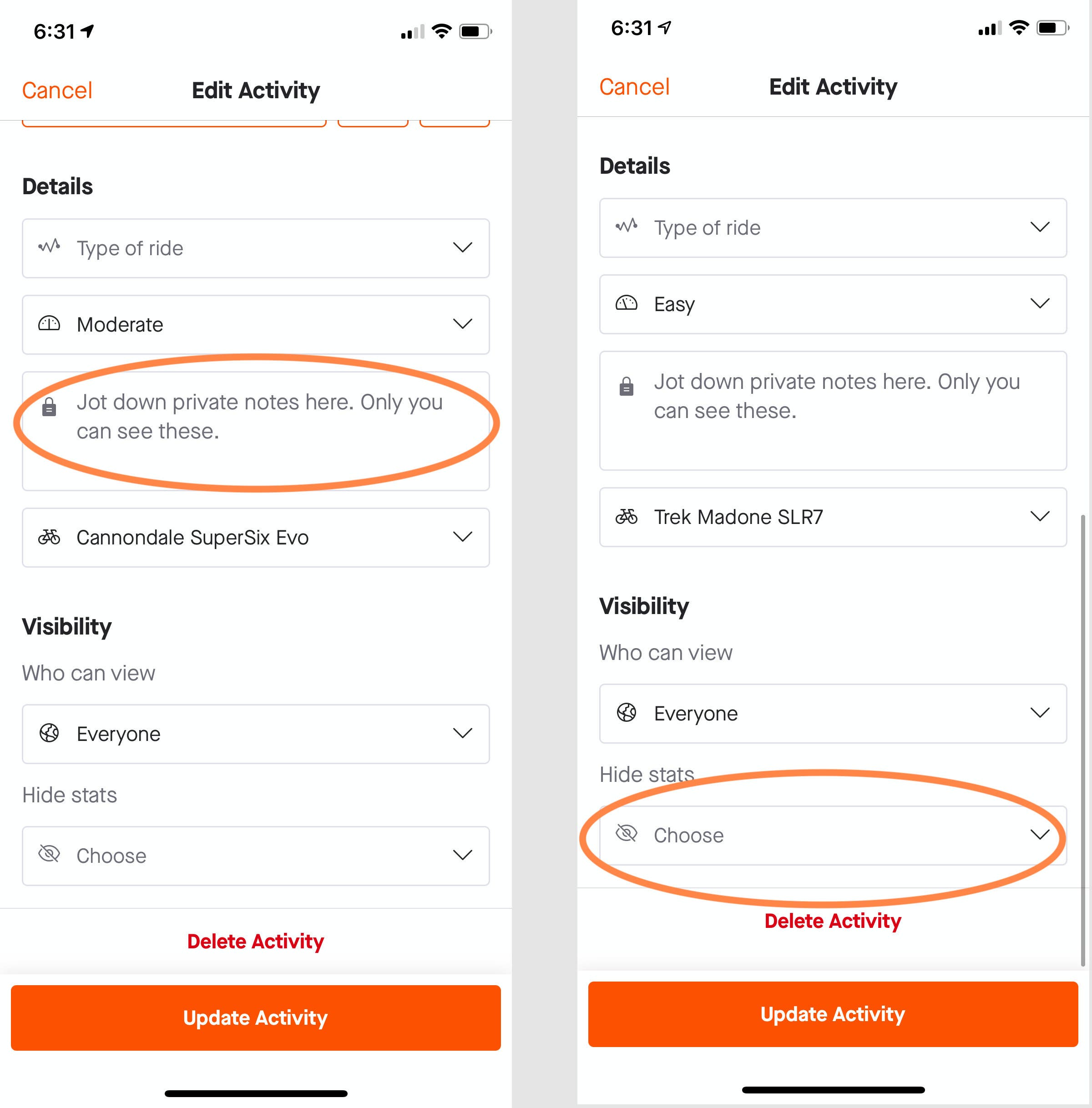 The latest Strava update now includes a private notes field which is only displayed to the specific user who created an activity.