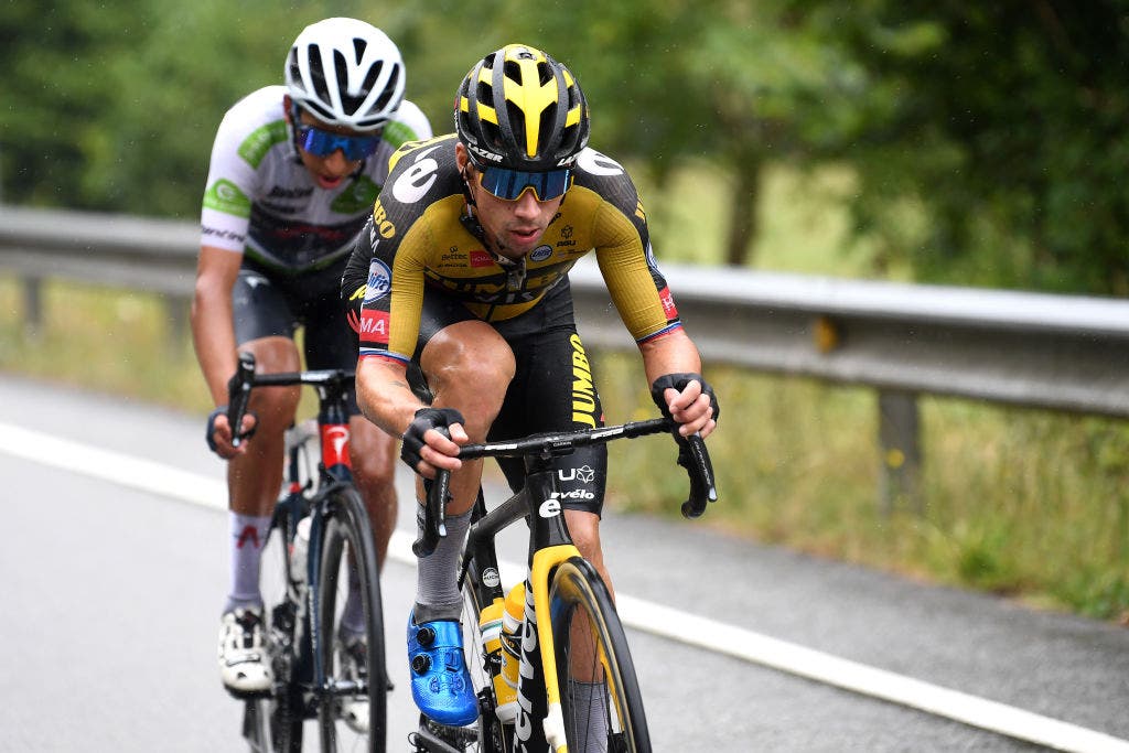 Egan Bernal and Primoz Roglic on the attack