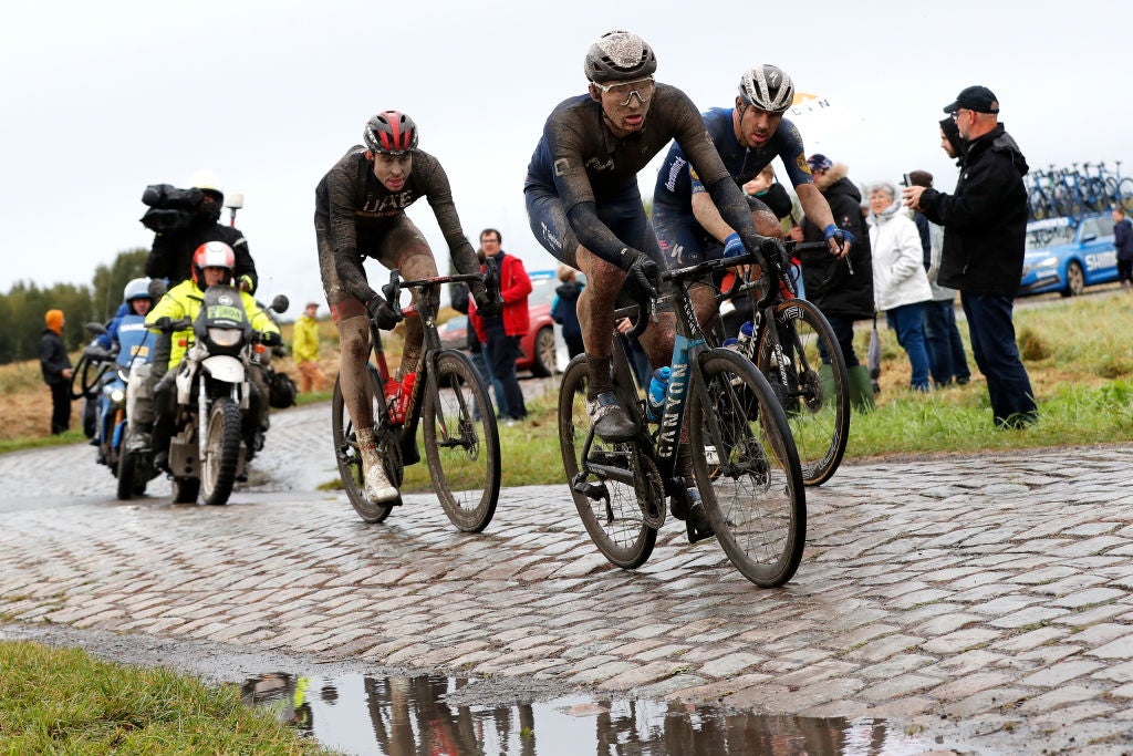 Matteo Jorgenson in the breakaway during Paris-Roubaix