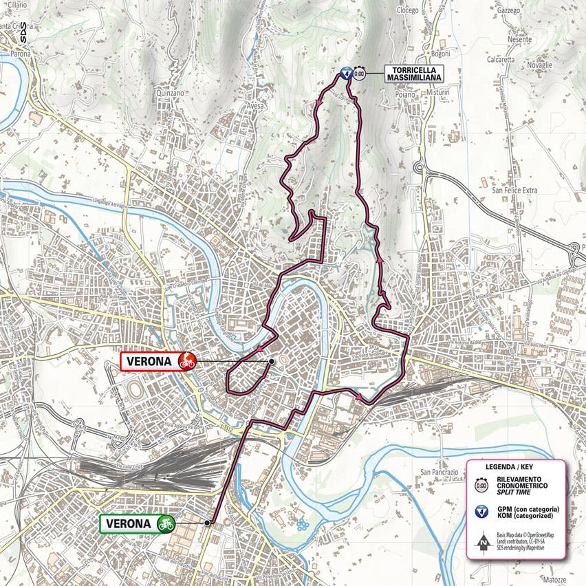 The route of the final TT at the 2022 Giro d'Italia
