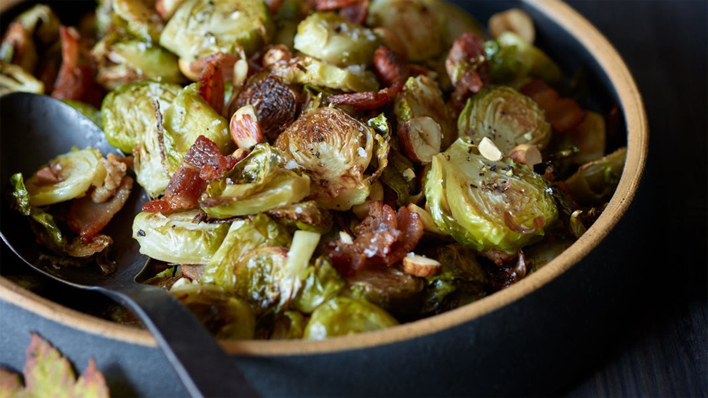 Brussels sprouts with bacon and hazelnuts