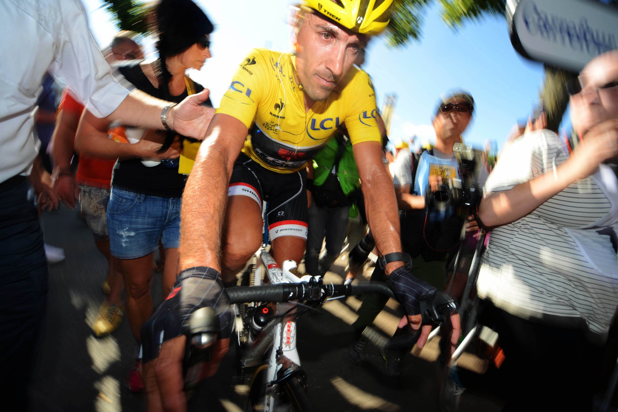 Fabian Cancellara, shown here at the 2015 Tour de France, rode many days in the yellow jersey during his career.