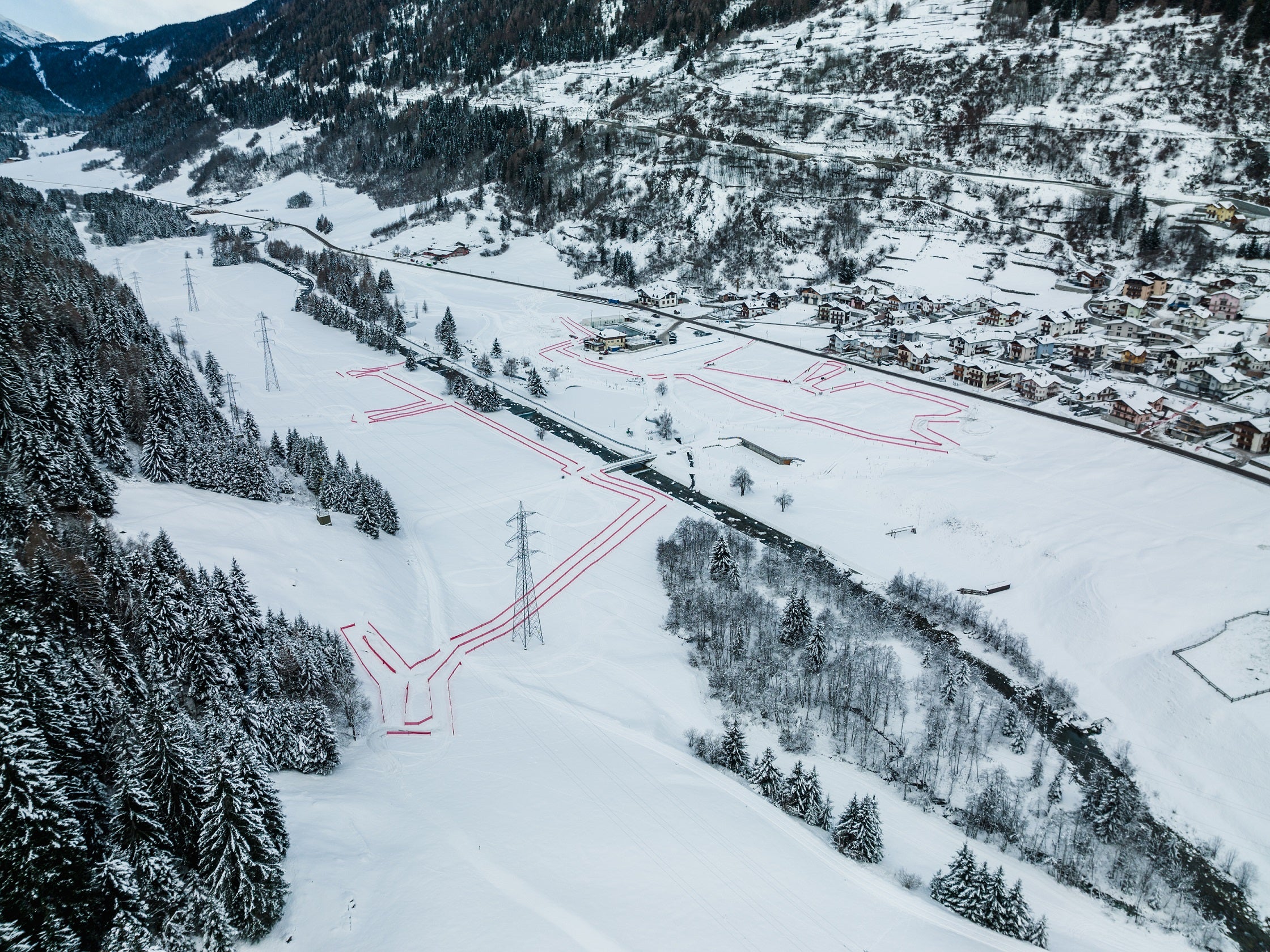 An aerial view of the course in Val di Sole