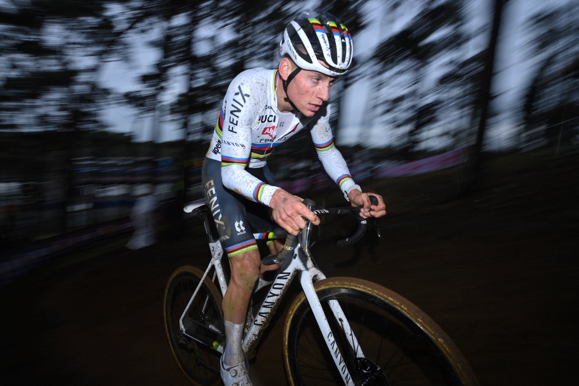 Netherlands' Mathieu Van Der Poel competes in the men Elite race of the Superprestige cyclocross' sixth stage in Heusden-Zolder, on December 28, 2021. - Belgium OUT (Photo by DAVID STOCKMAN / various sources / AFP) / Belgium OUT (Photo by DAVID STOCKMAN/Belga/AFP via Getty Images)