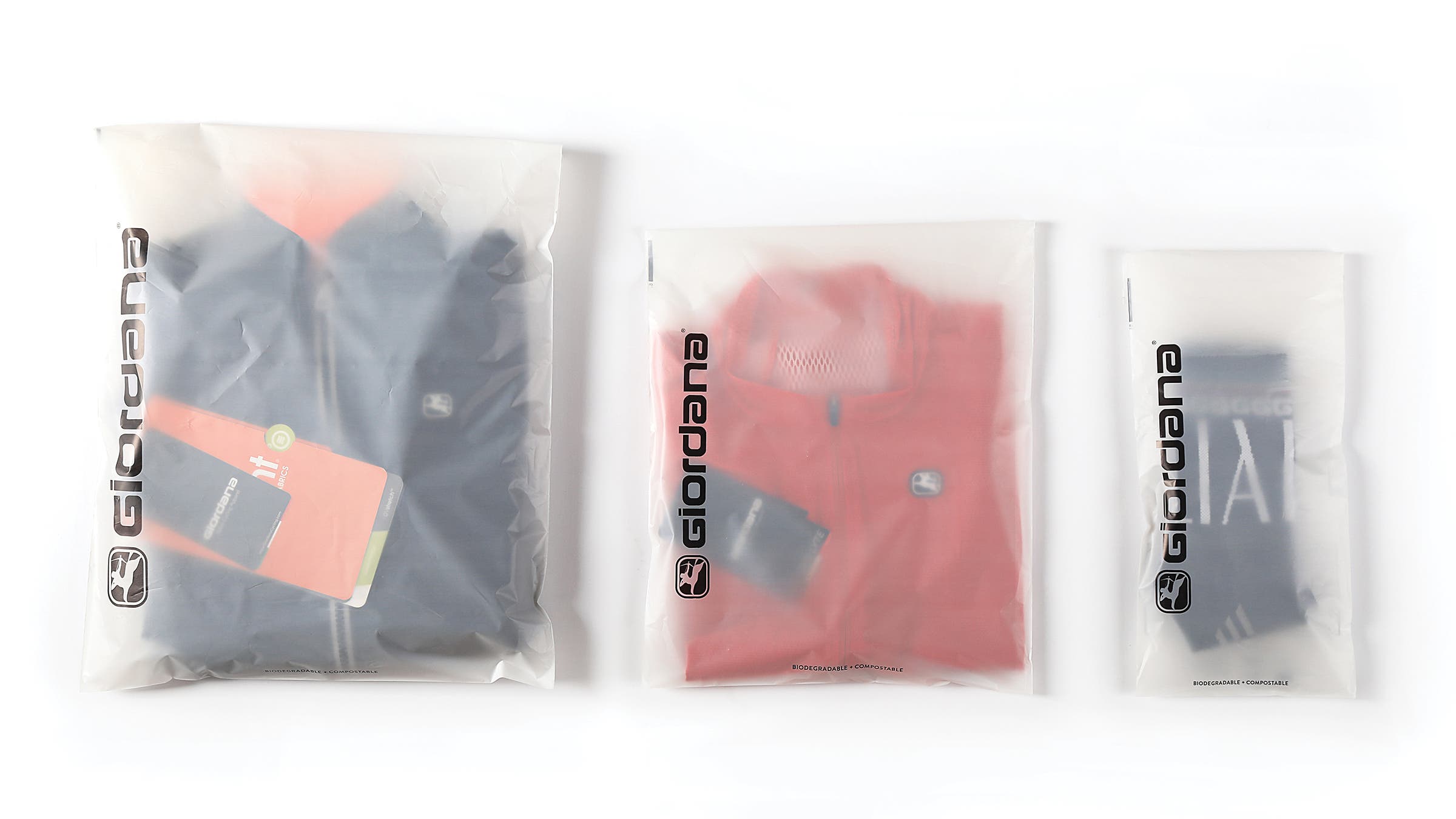 Giordana clothing packaged in compostable bags