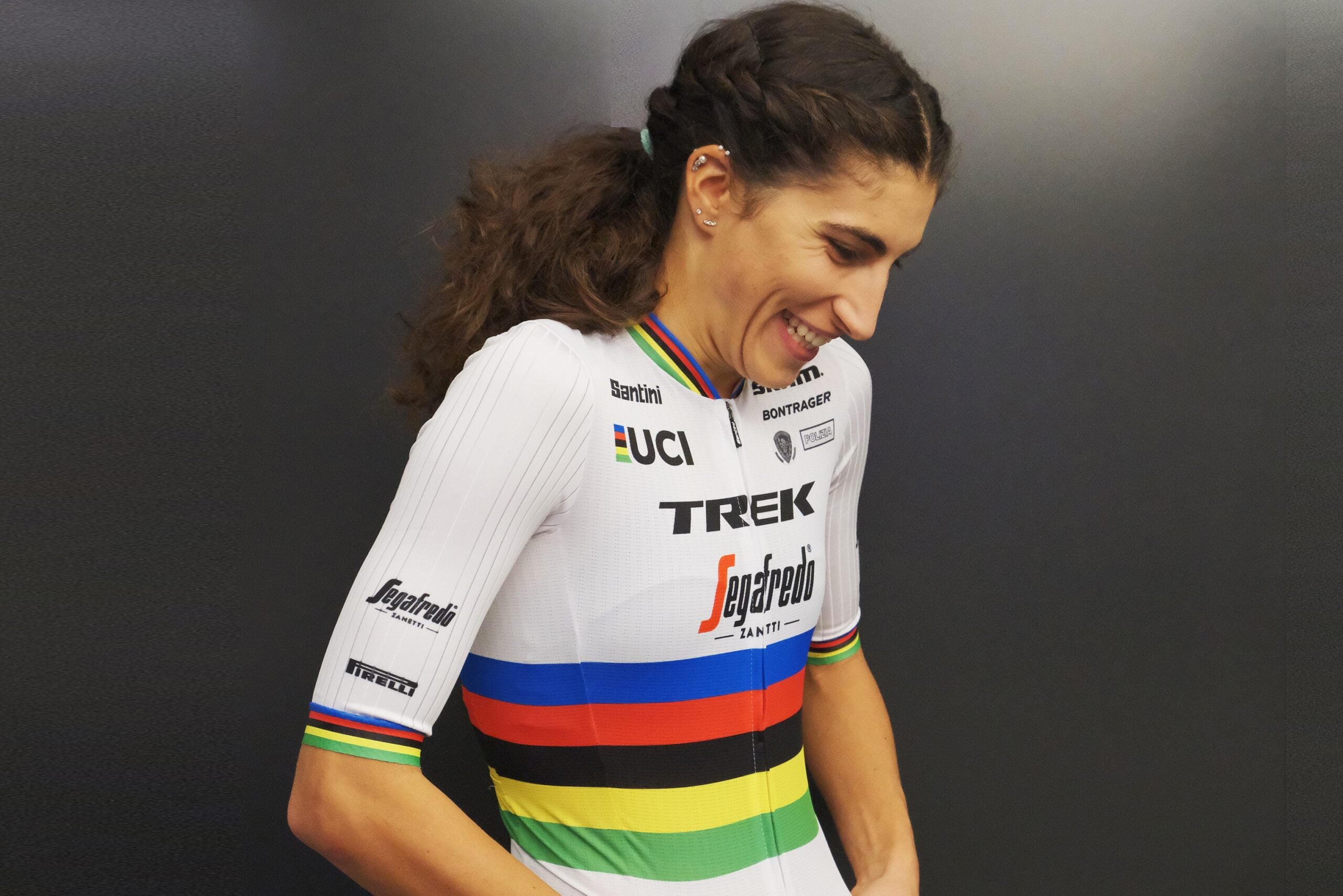 Elisa Balsamo shows off her new rainbow jersey