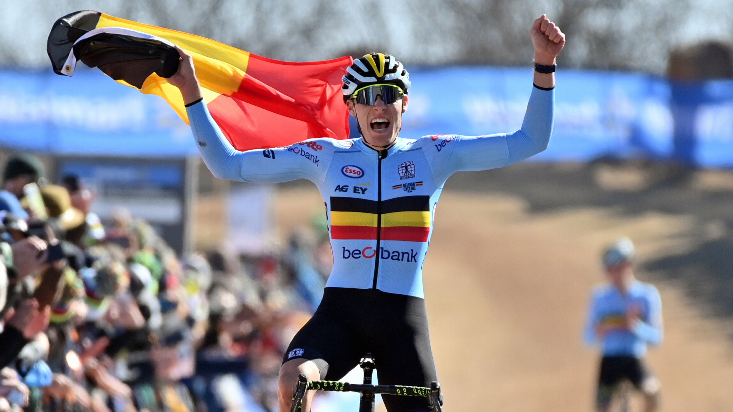 Belgian Joran Wyseure wins the men's under 23 race at the World Championship cyclocross cycling in Fayetteville, Arkansas.