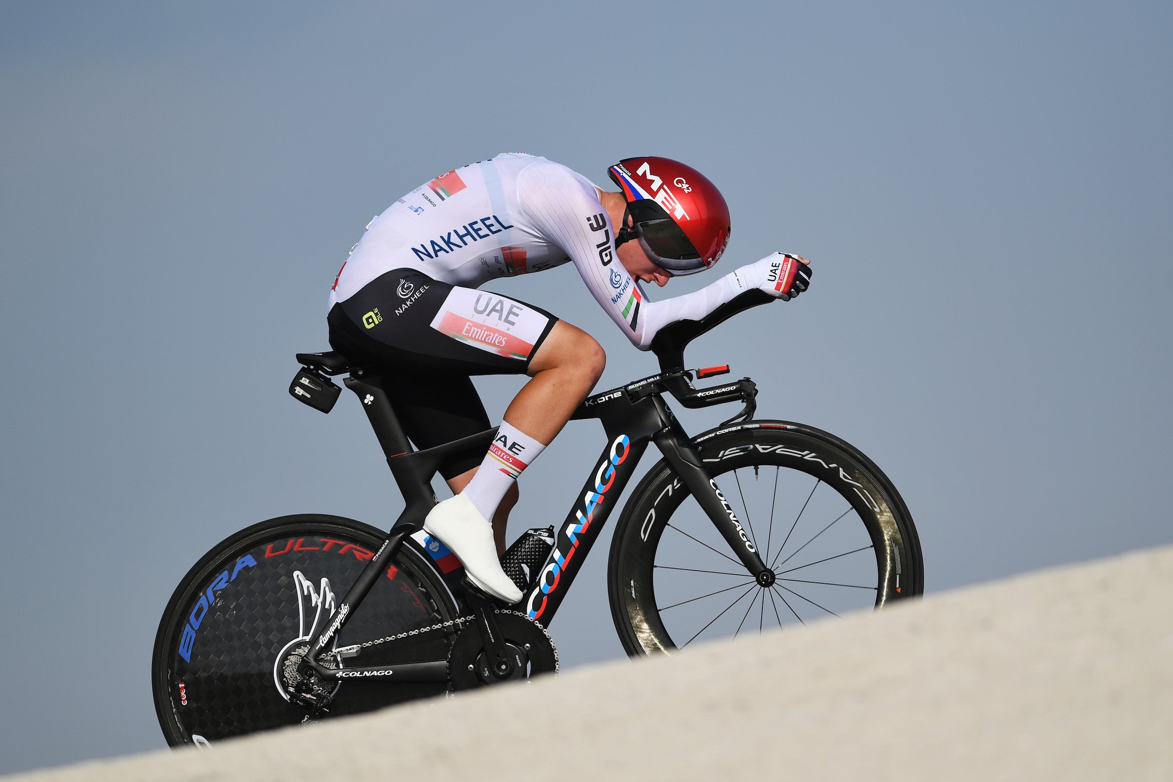 ABU DHABI, UNITED ARAB EMIRATES - FEBRUARY 22: Tadej Pogacar of Slovenia and UAE Team Emirates White Best Young Jersey during the 3rd UAE Tour 2021, Stage 2 a 13km Individual Time Trial from Al Hudayriyat Island to Al Hudayriyat Island / ITT / #UAETour / on February 22, 2021 in Abu Dhabi, United Arab Emirates. (Photo by Tim de Waele/Getty Images)