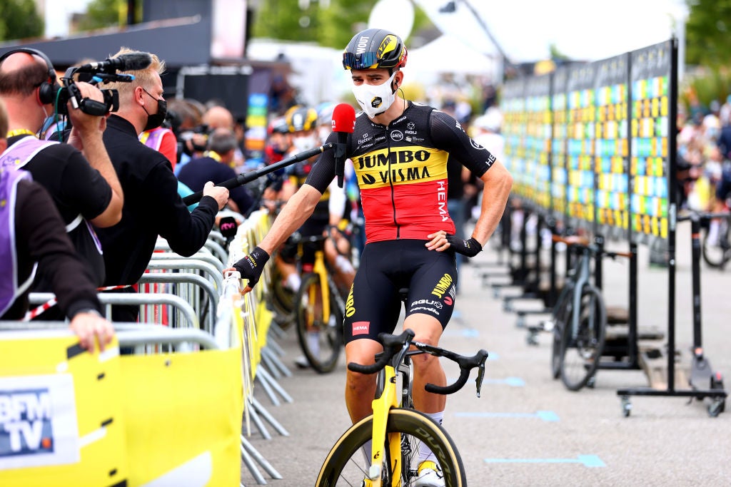 Wout van Aert in the Tour de France mixed zone