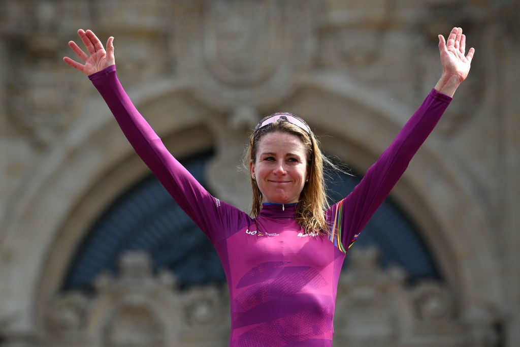 Annemiek van Vleuten on the podium at the Ceratizit Challenge by La Vuelta