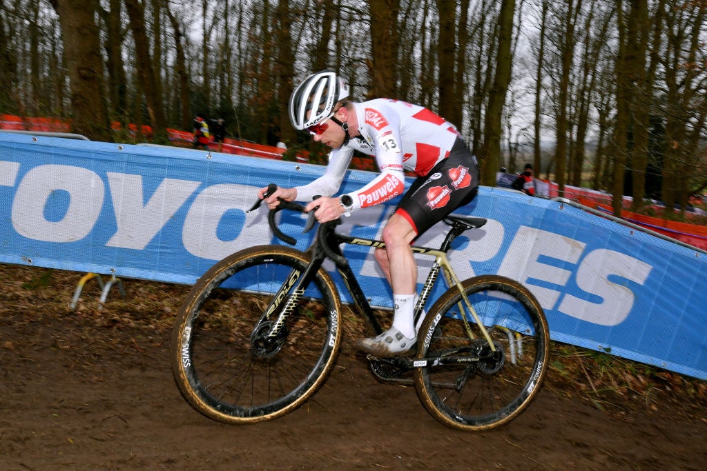 HOOGERHEIDE, NETHERLANDS - JANUARY 23: Eli Iserbyt of Belgium and Team Pauwels Sauzen - Bingoal competes during the 32nd GP Adrie Van der Poel Hoogerheide UCI Cyclo-Cross Worldcup 2022, Men's Elite / #CXWorldCup / on January 23, 2022 in Hoogerheide, Netherlands. (Photo by Luc Claessen/Getty Images)
