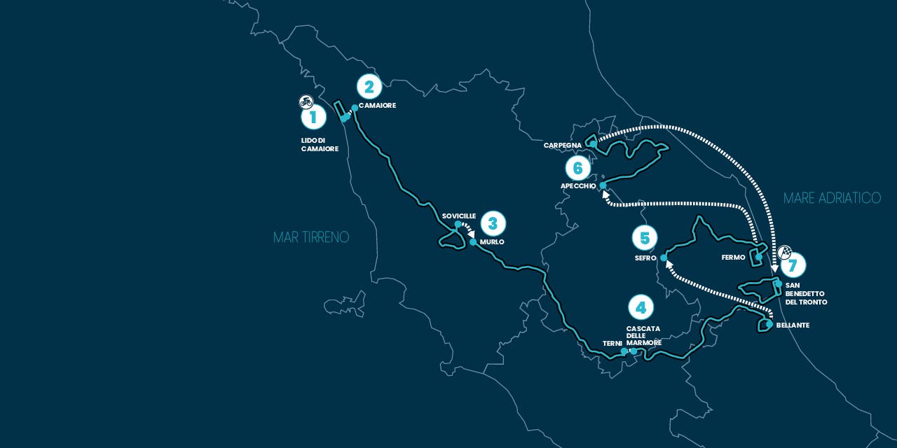 The route map for the 2022 Tirreno-Adriatico