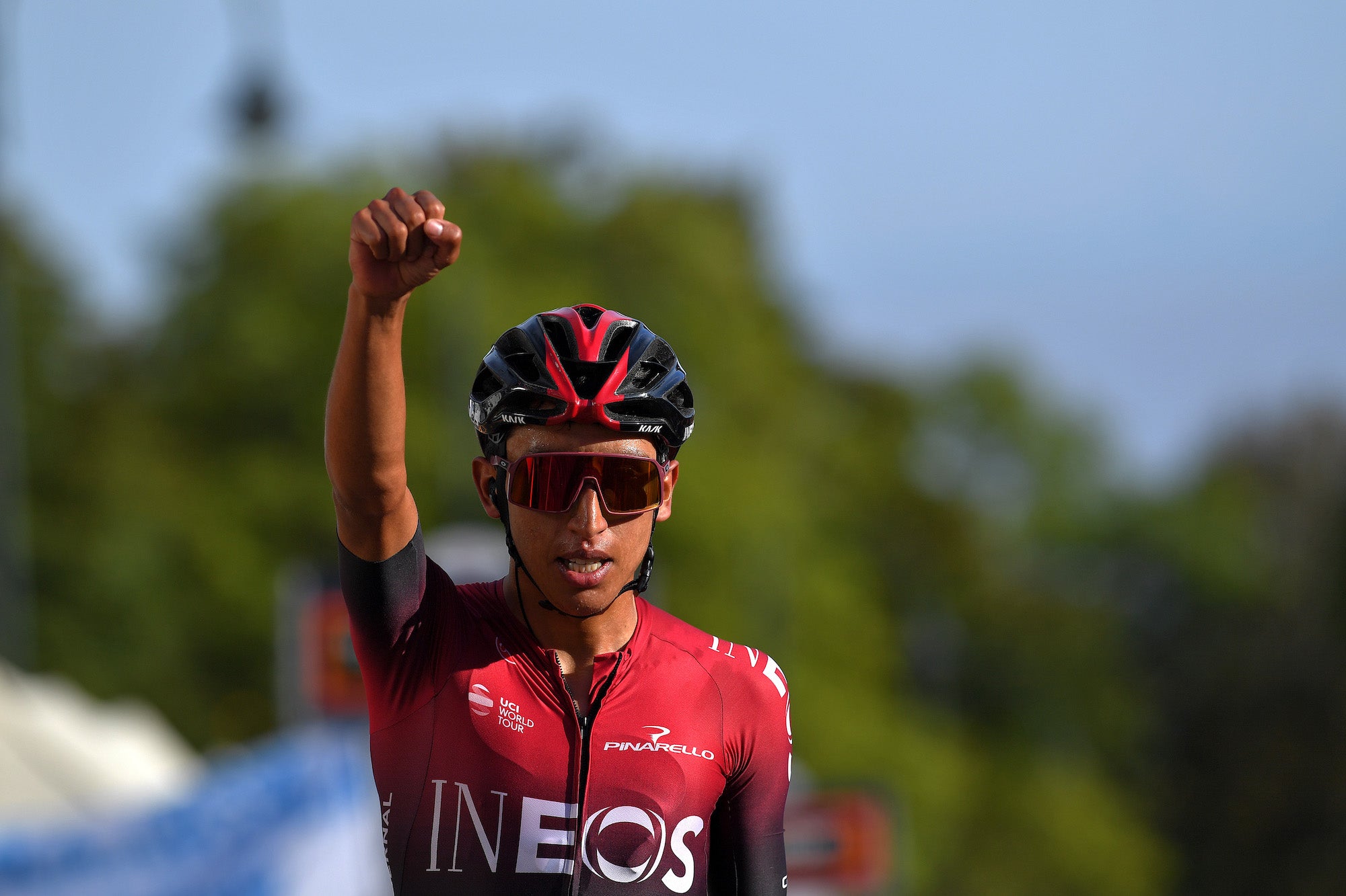 BIELLA, ITALY - OCTOBER 10: Arrival / Egan Arley Bernal Gomez of Colombia and Team INEOS / Celebration / during the 103rd Giro del Piemonte 2019 a 183km race from Agliè to Santuario di Oropa - Biella 1142m / @GranPiemonte / #GranPiemonte / on October 10, 2019 in Biella, Italy. (Photo by Tim de Waele/Getty Images)
