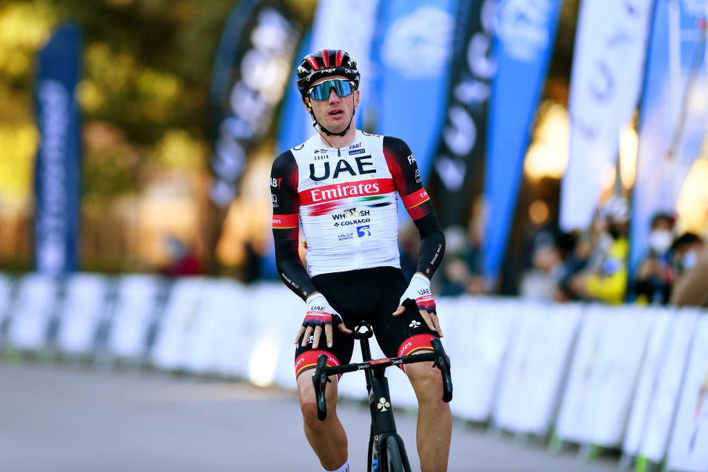 PALMANOVA, SPAIN - JANUARY 26: Brandon Mcnulty of United States and UAE Team Emirates celebrates winning during the 31st Challenge Ciclista Mallorca 2022, Trofeo Calvia a 154,7km race from Peguera to Palmanova / #ChallengeMallorca / on January 26, 2022 in Palmanova, Spain.