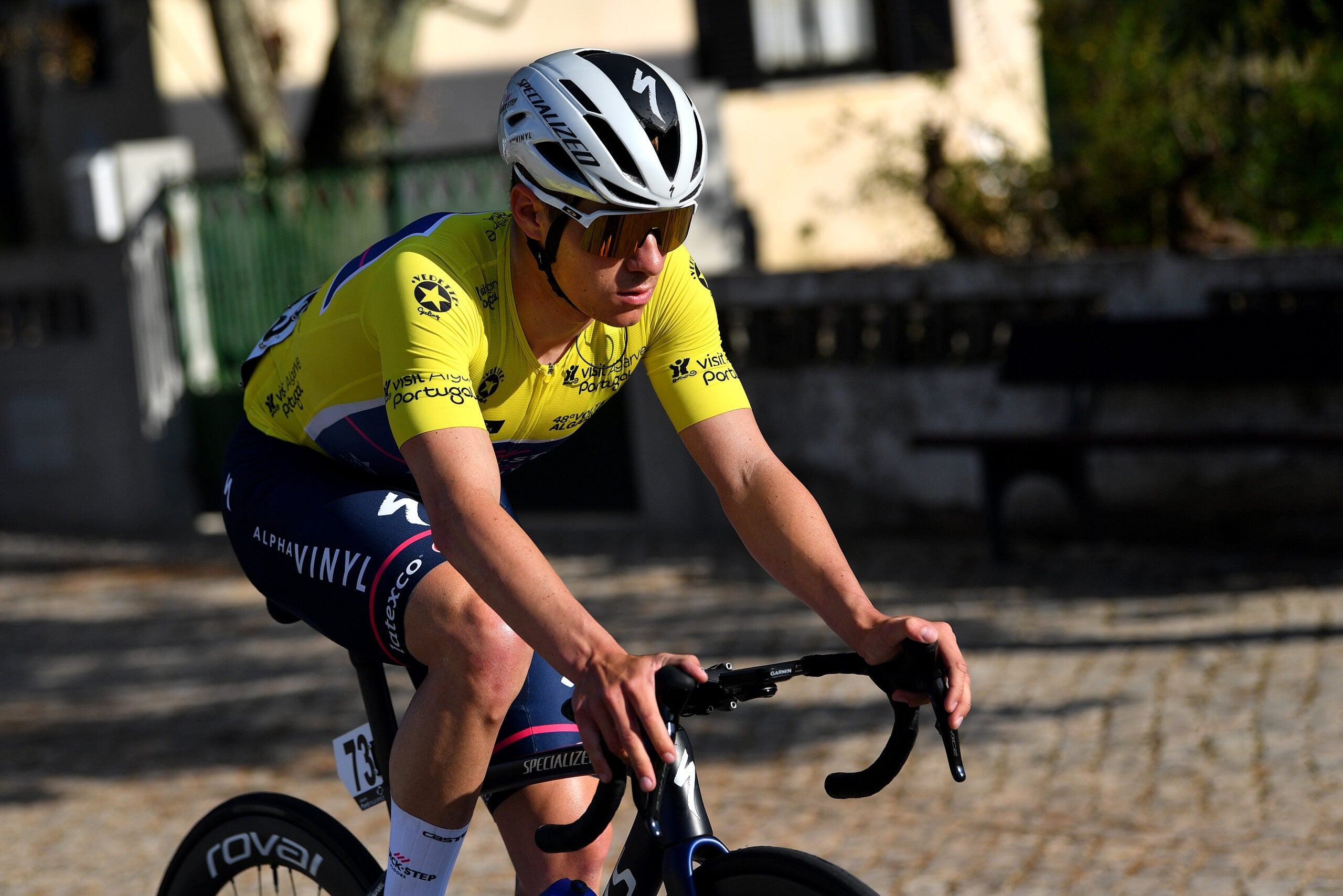 LOULE, PORTUGAL - FEBRUARY 20: Remco Evenepoel of Belgium and Team Quick-Step - Alpha Vinyl yellow leader jersey competes during the 48th Volta Ao Algarve 2022 - Stage 5 a 173km stage from Lagoa to Malhão-Loulé 514m / #VAlgarve2022 / on February 20, 2022 in Loule, Portugal. (Photo by Luc Claessen/Getty Images)