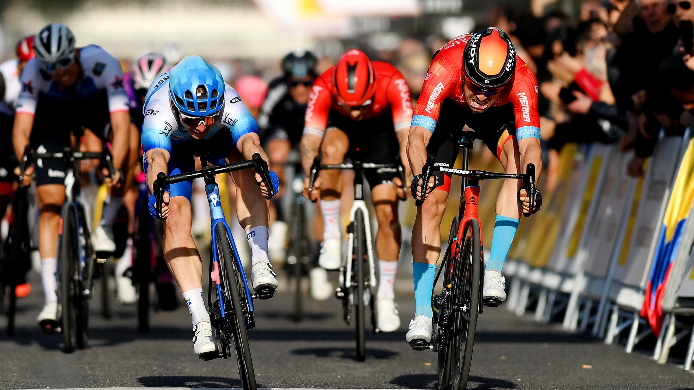 Kaden Groves edged out Phil Bauhaus for the 2022 Volta a Catalunya stage 2 win.