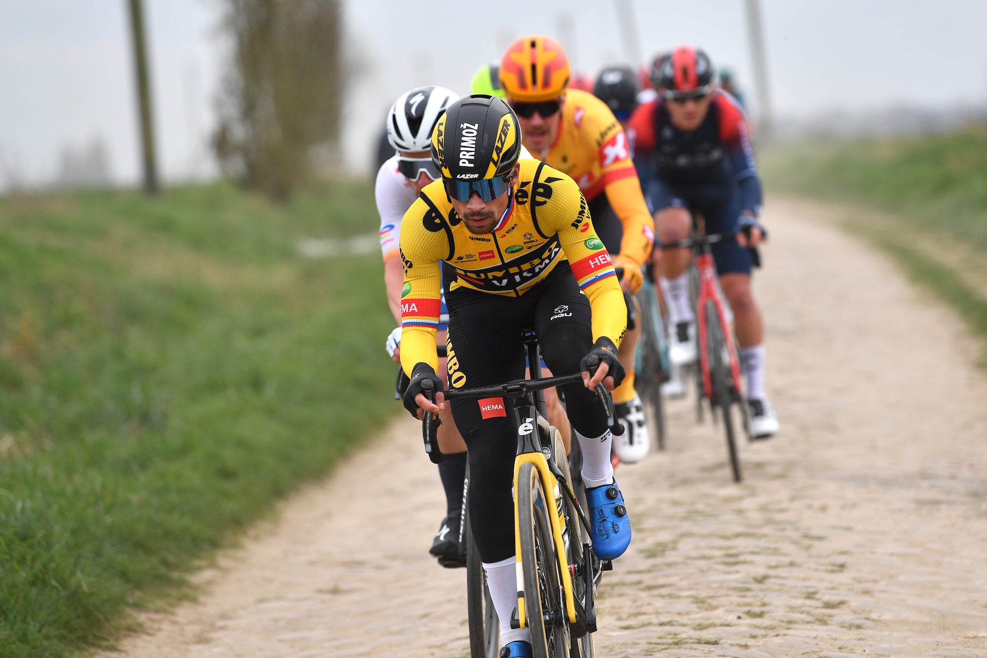 Primož Roglič glides over cobblestones at GP de Denain on Thursday.