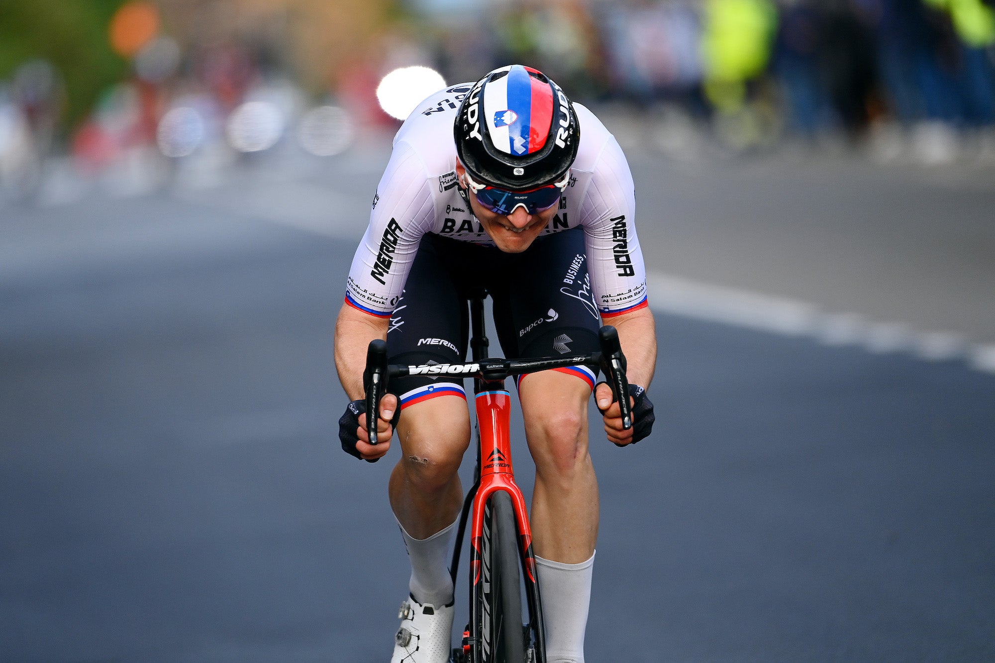 Matej Mohorič powers to the line following a dramatic descent off the Poggio.