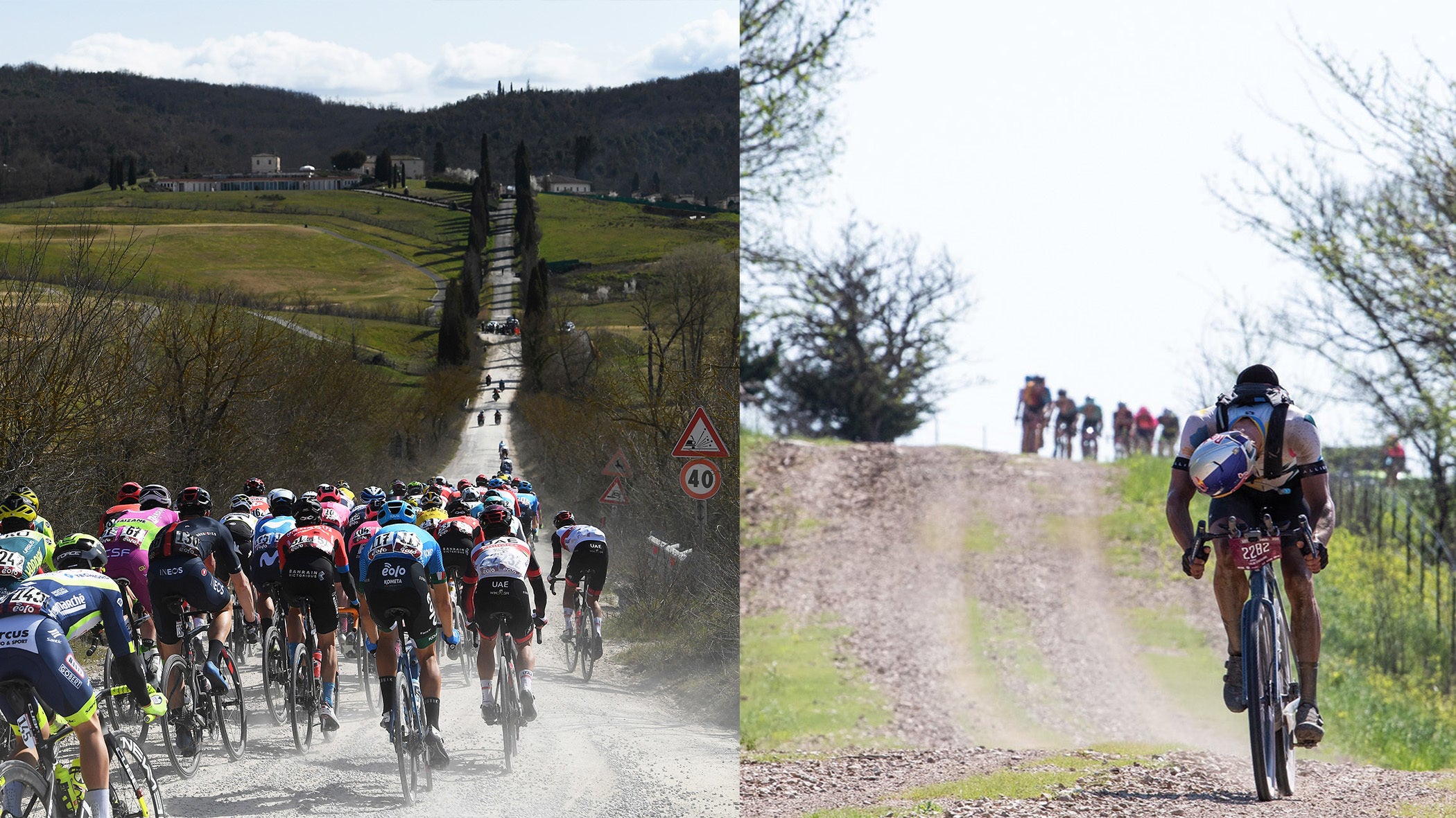 Strade Bianche, left, and Unbound Gravel helped usher in the gravel boom.