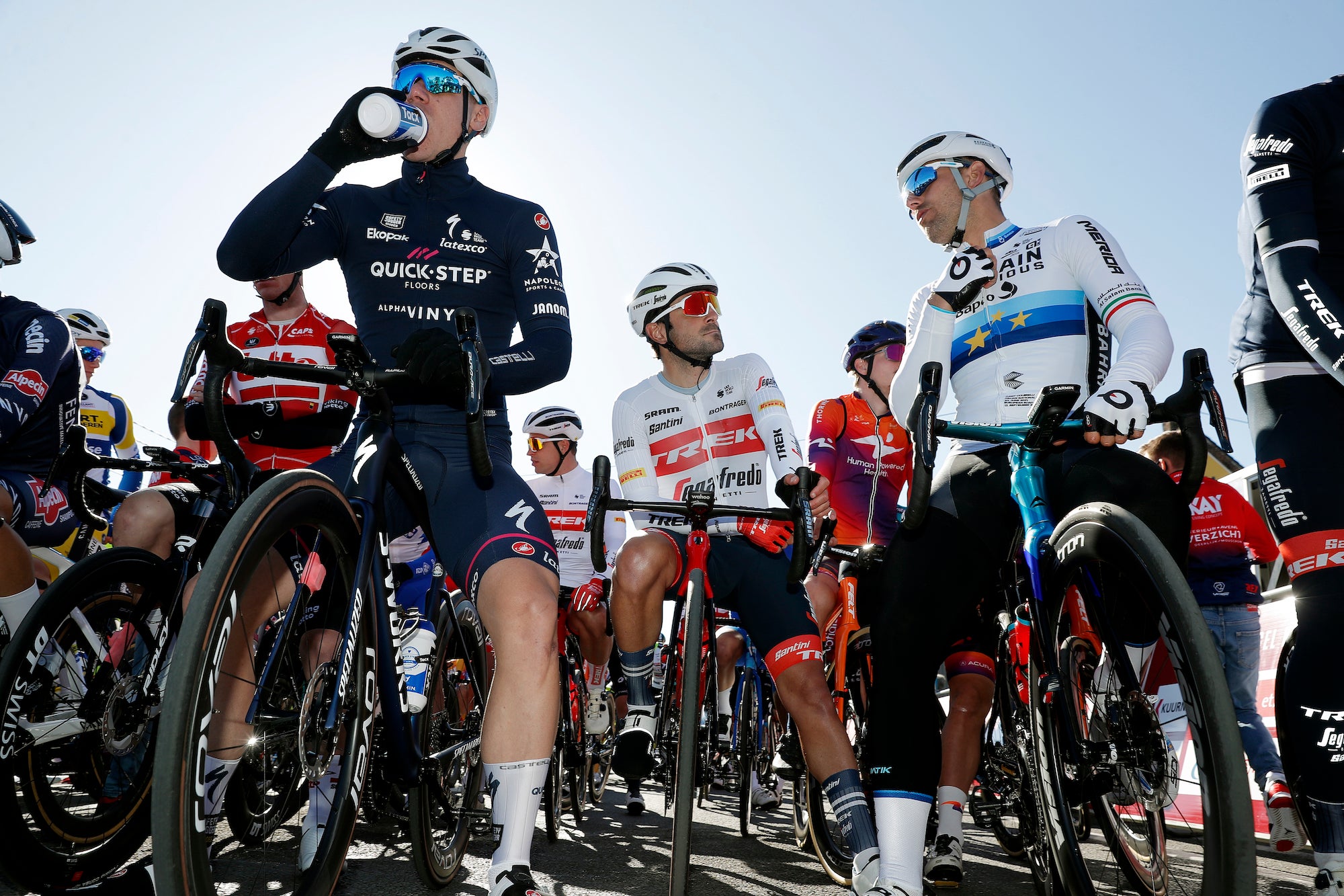 Sonny Colbrelli, shown here at Kuurne-Brussel-Kuurne, faces an uncertain future.