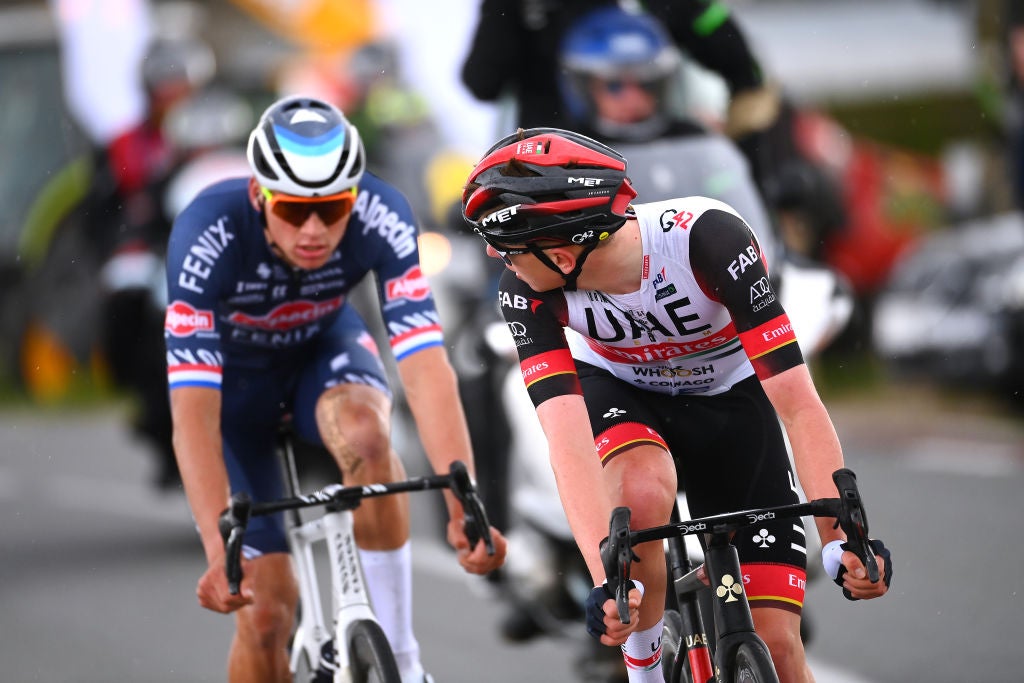 Tadej Pogcar (UAE Team Emirates) on the front at the Tour of Flanders