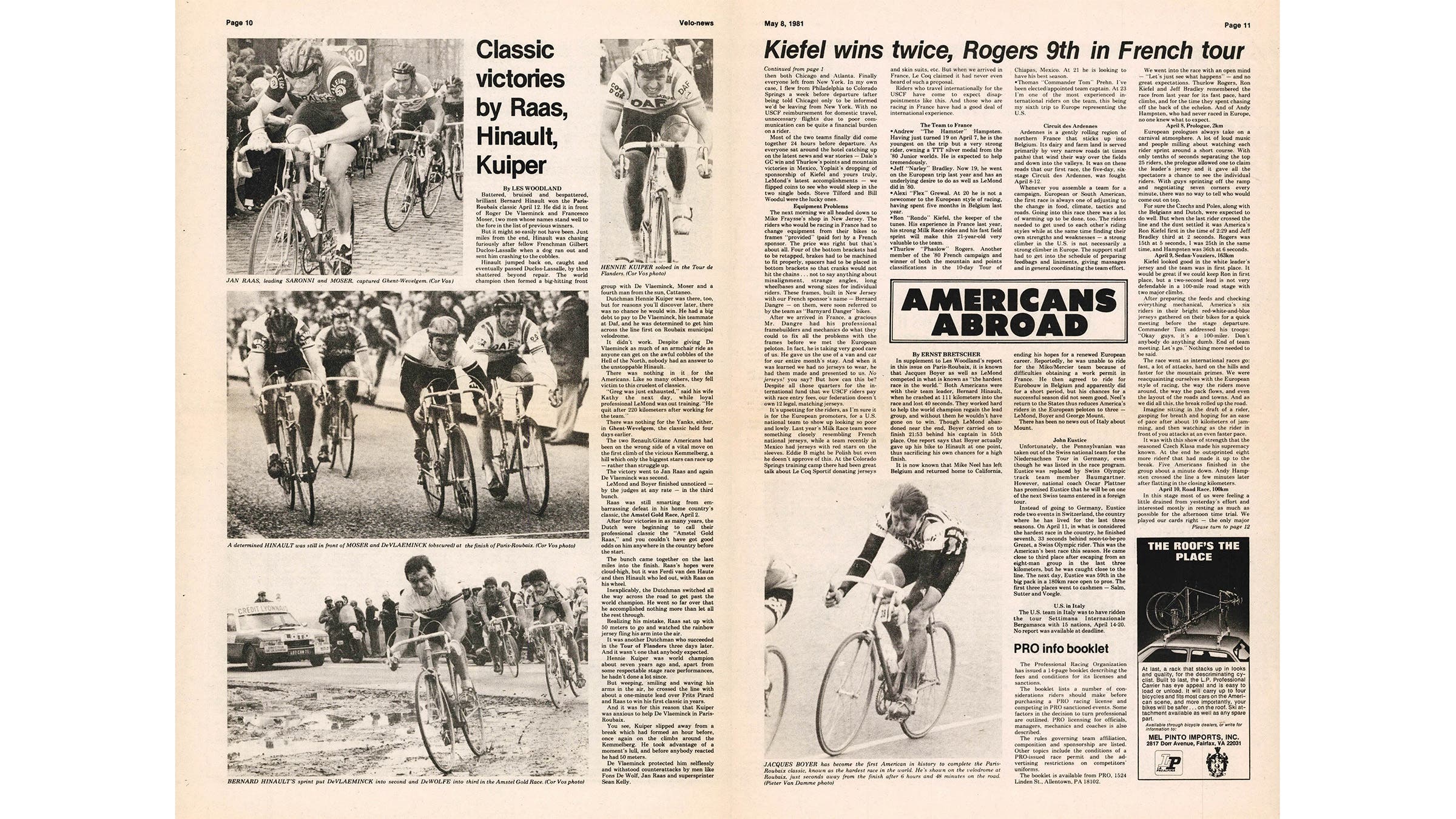Two-page spread of original article as it was published in VeloNews