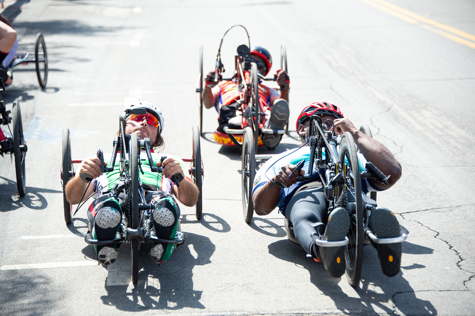 Competitors on recumbents take on the Redlands PossAblities Para-cycle race