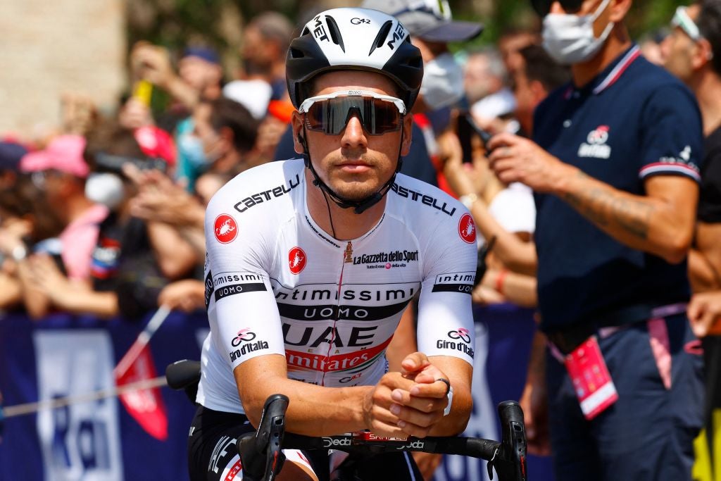 Joao Almeida wears the young riders' jersey at the Giro d'Italia