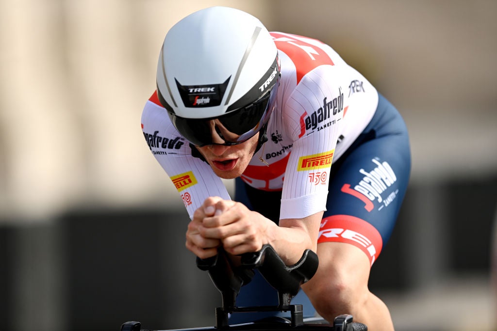 Mattias Skjelmose Jensen of Denmark and Team Trek - Segafredo sprints during the 105th Giro d'Italia 2022.